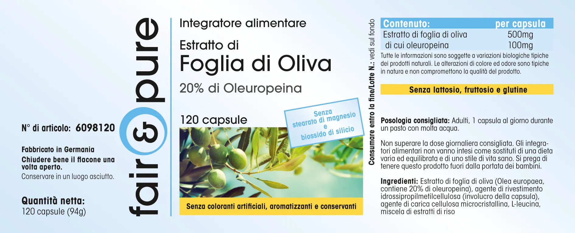 Estratto di foglia di olivo 500mg