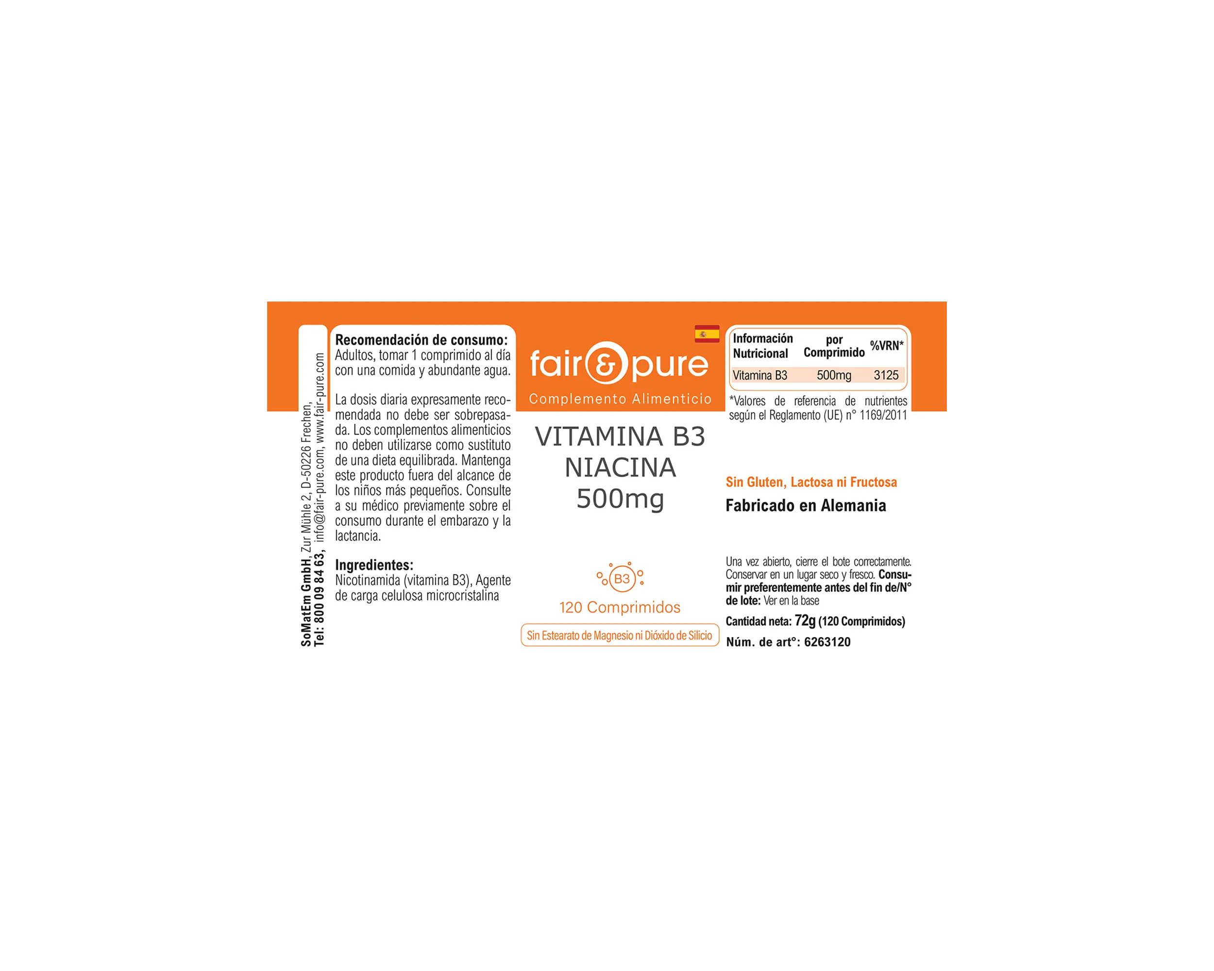 Vitamin B3 Niacin 500mg - 120 Tabletten | fair-pure