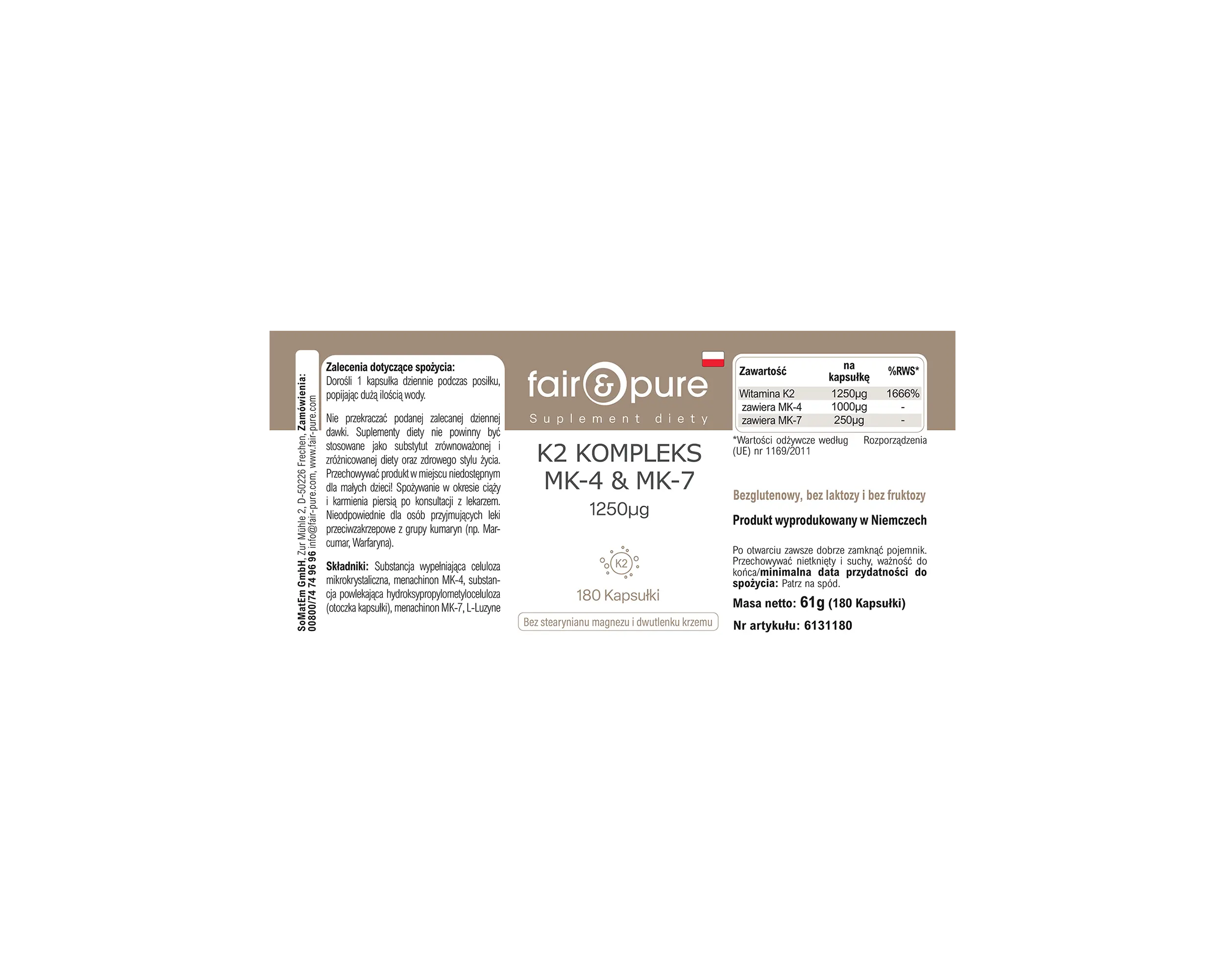 Complesso di Vitamina K2 1250µg - facile da deglutire | fair-pure