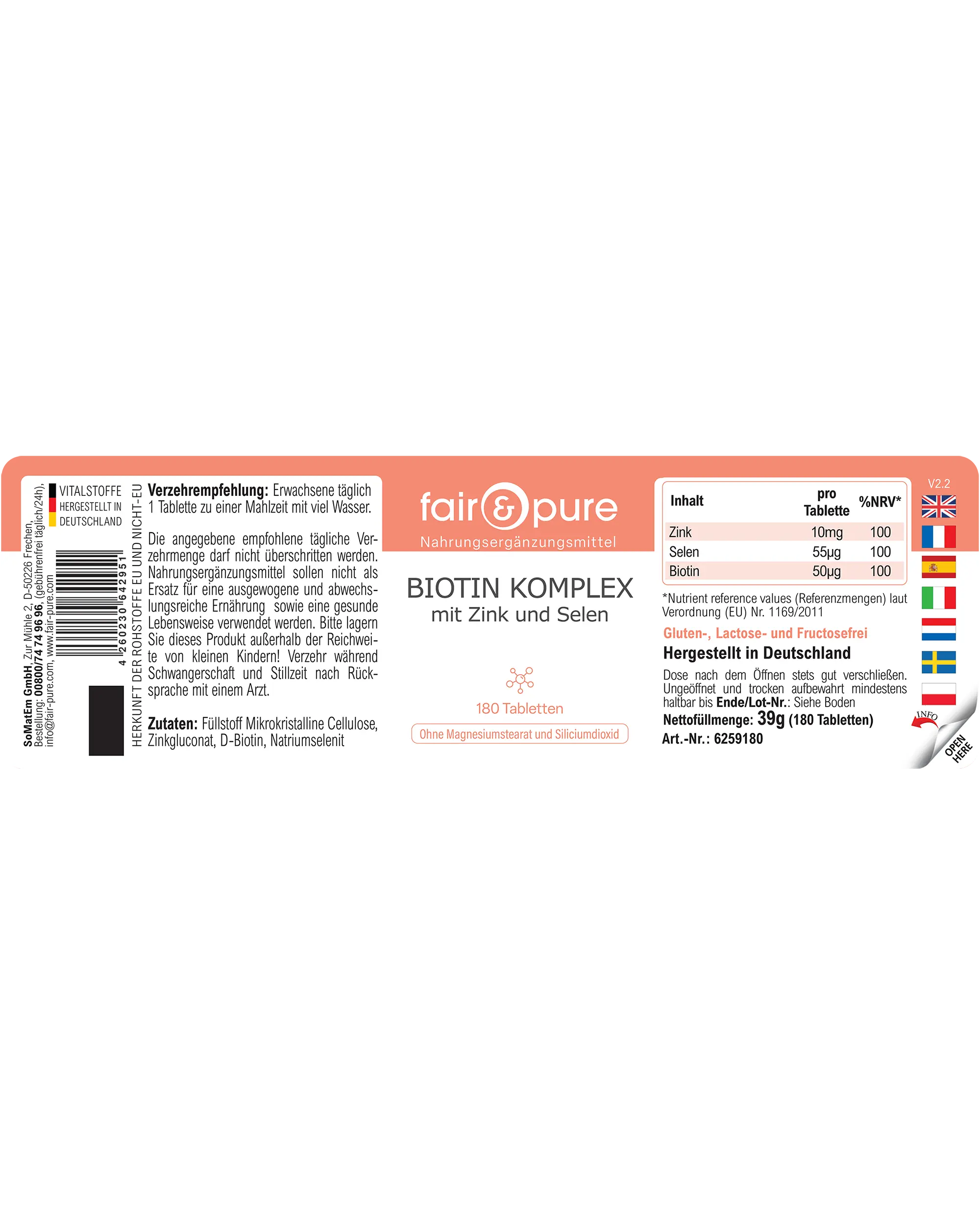 Biotin Complex with Zinc and Selenium - 180 Tablets | fair-pure