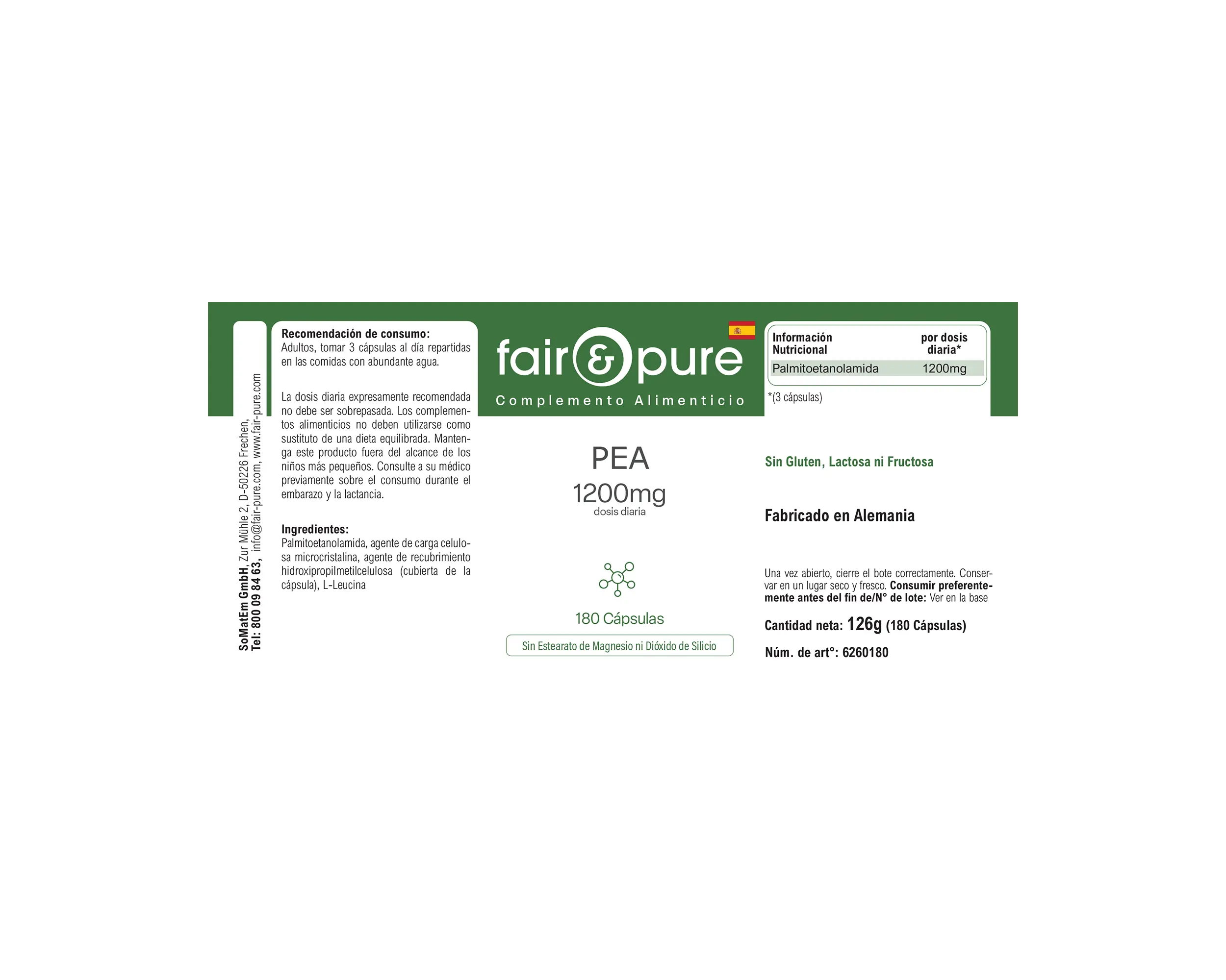 PEA 1200mg - 180 capsules | fair-pure