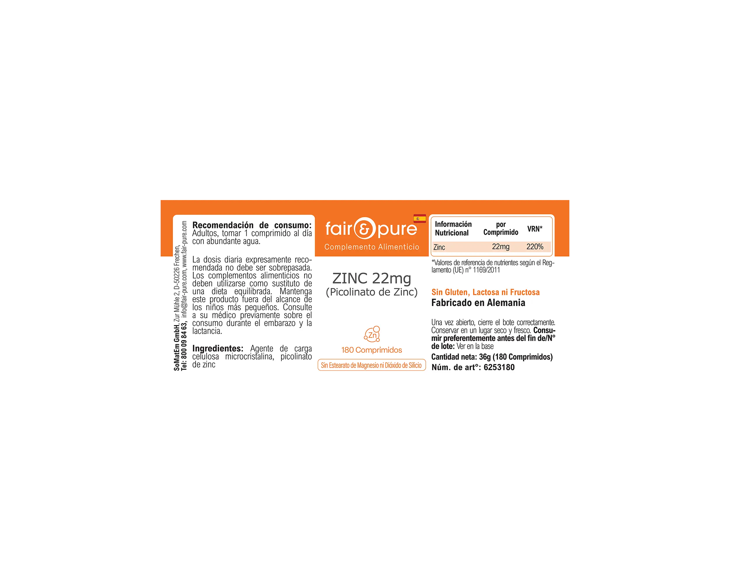 ZINK 22mg (Zinkpicolinaat) - 180 Tabletten | fair-pure