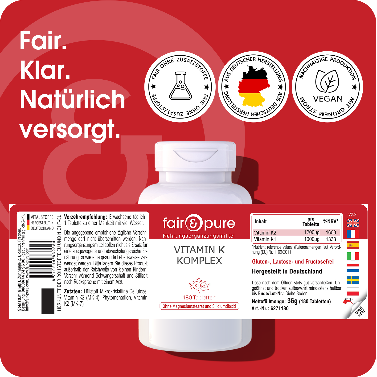 Vitamine K Complex - 180 Tabletten | fair-pure