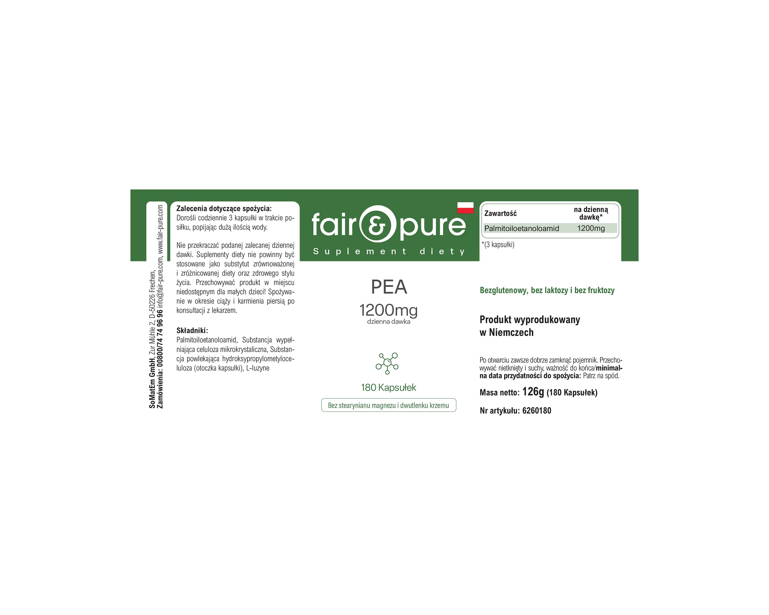 PEA 1200mg - 180 capsules | fair-pure