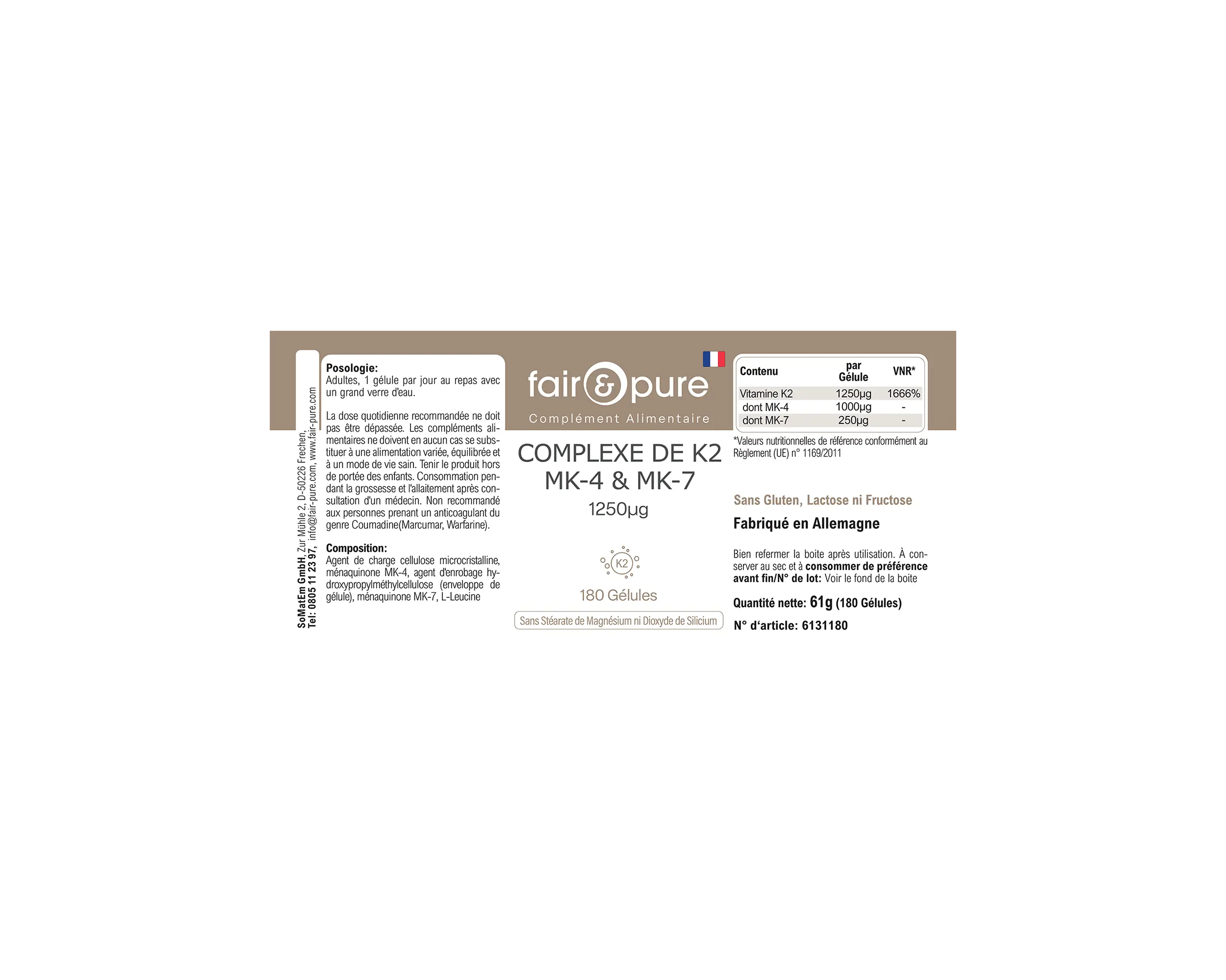 Complesso di Vitamina K2 1250µg - facile da deglutire | fair-pure