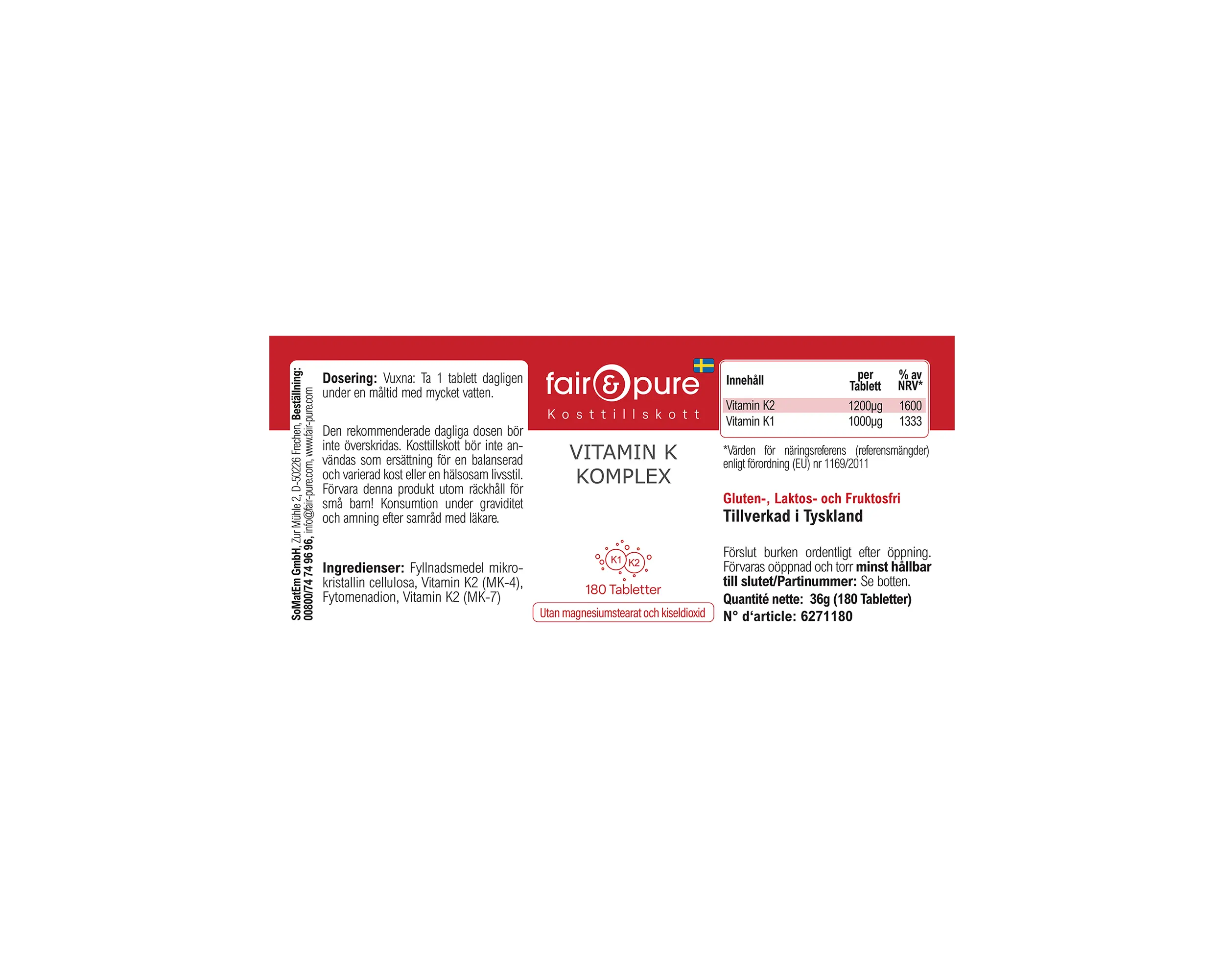Vitamine K Complex - 180 Tabletten | fair-pure