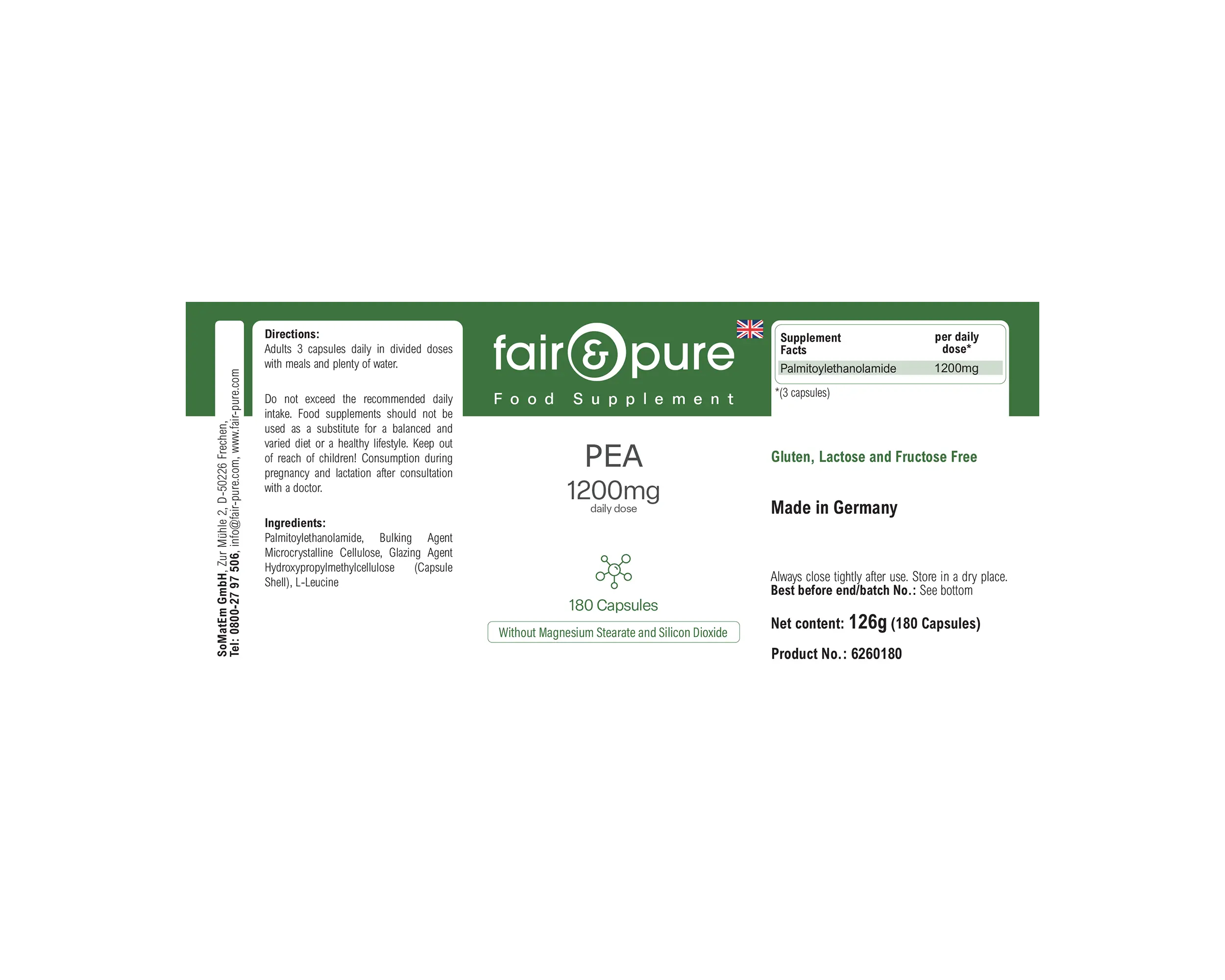 PEA 1200mg - 180 capsules | fair-pure