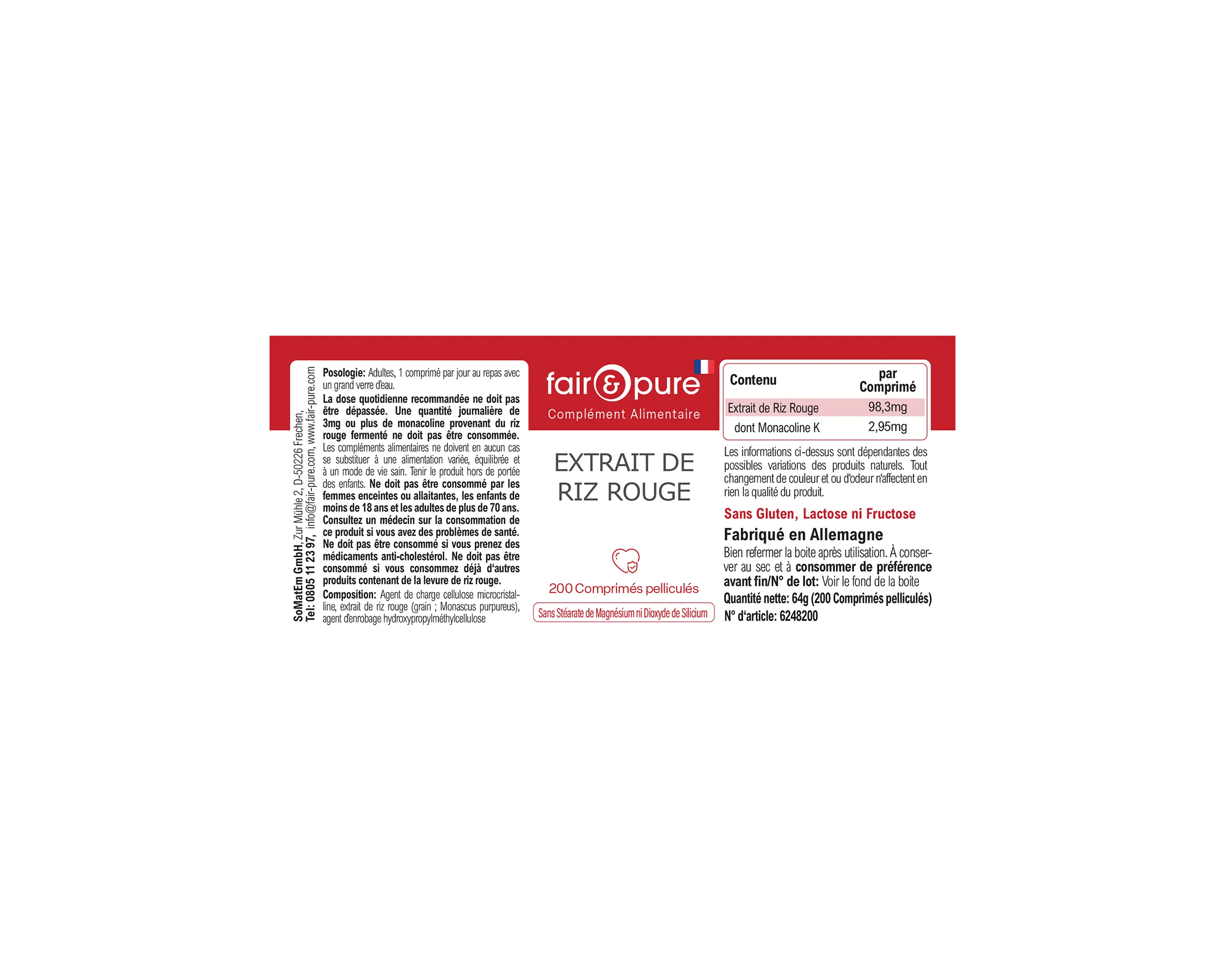 Red rice extract - 200 film-coated tablets - easy to swallow | fair-pure