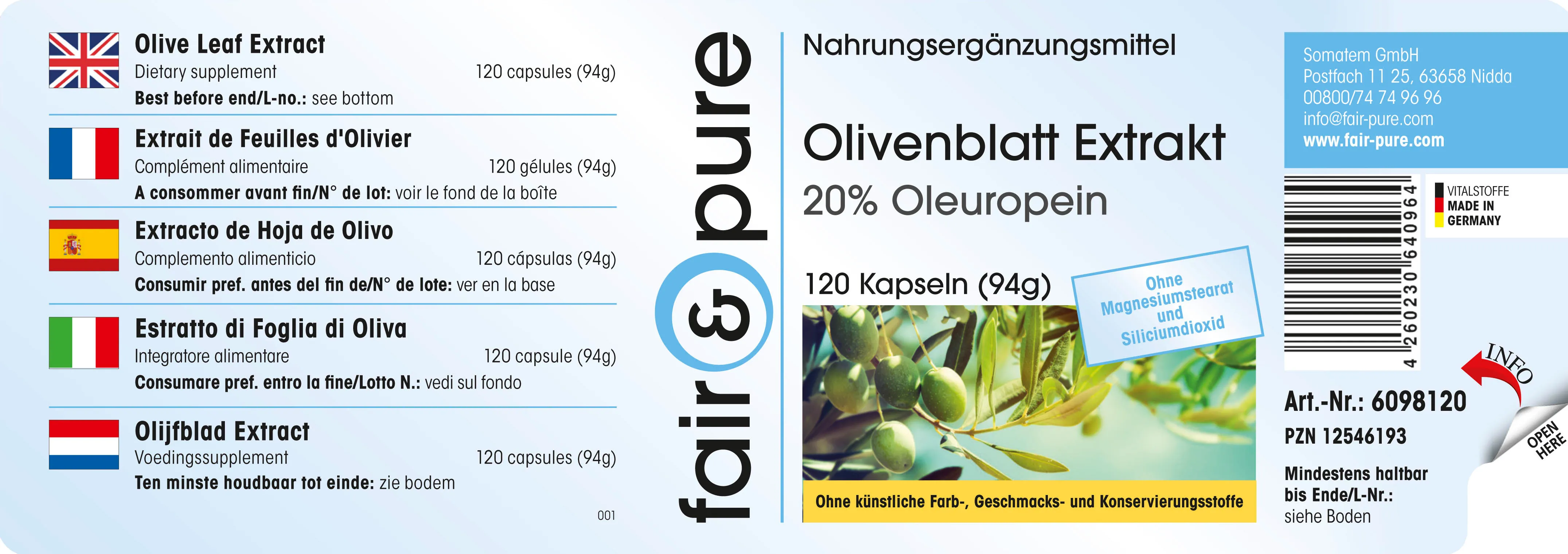 Extrait de feuille d'olivier 500mg