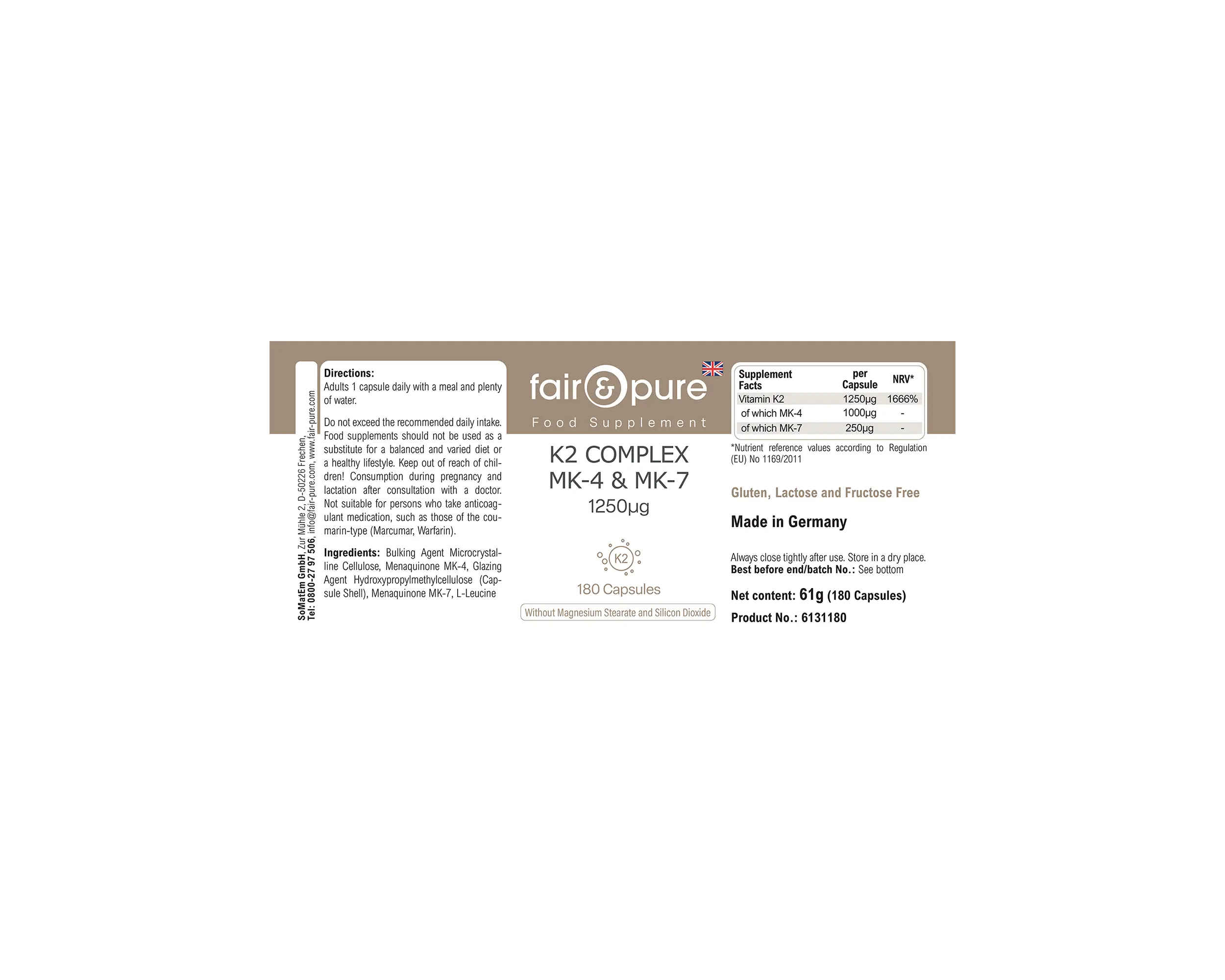 Complesso di Vitamina K2 1250µg - facile da deglutire | fair-pure