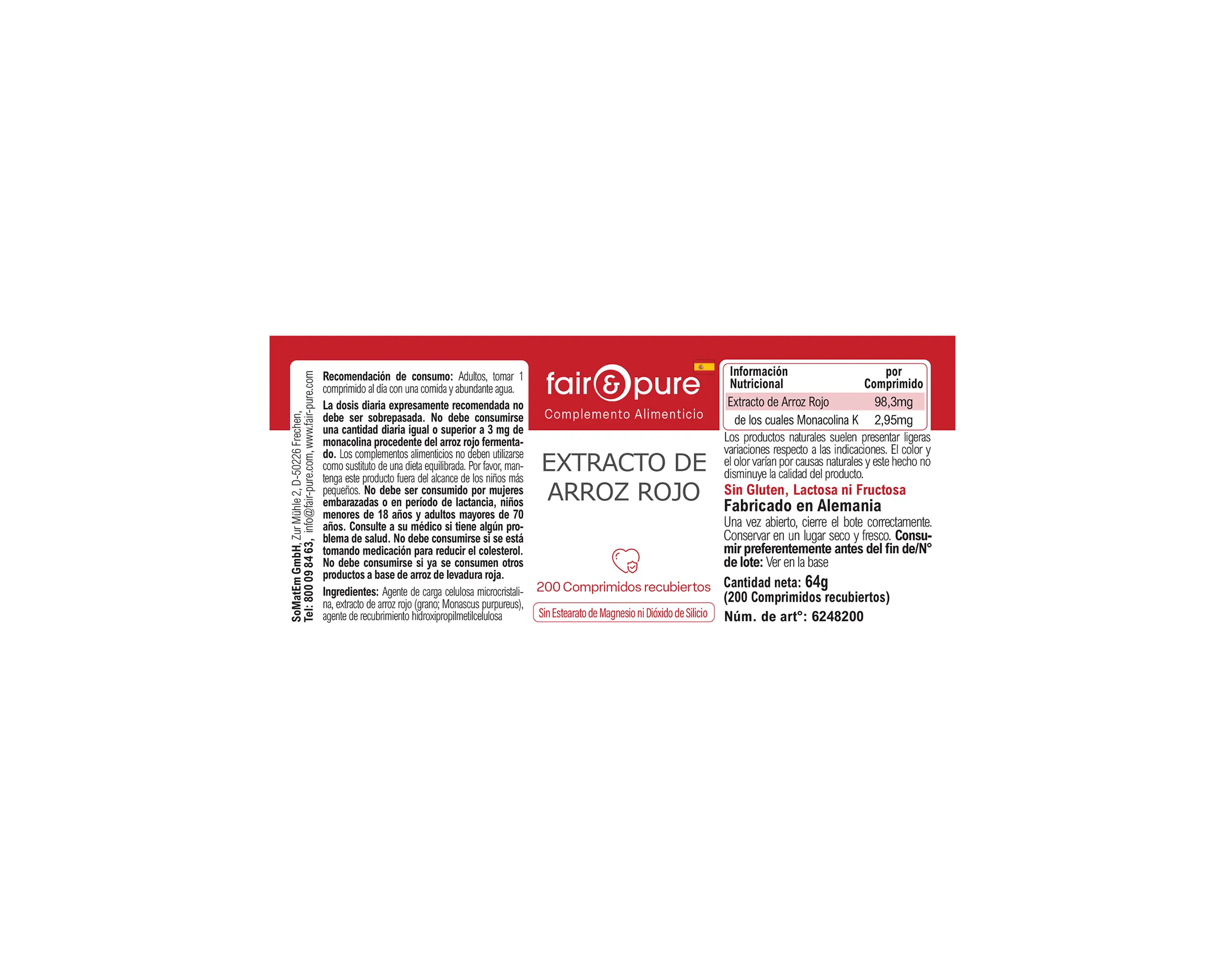 Red rice extract - 200 film-coated tablets - easy to swallow | fair-pure