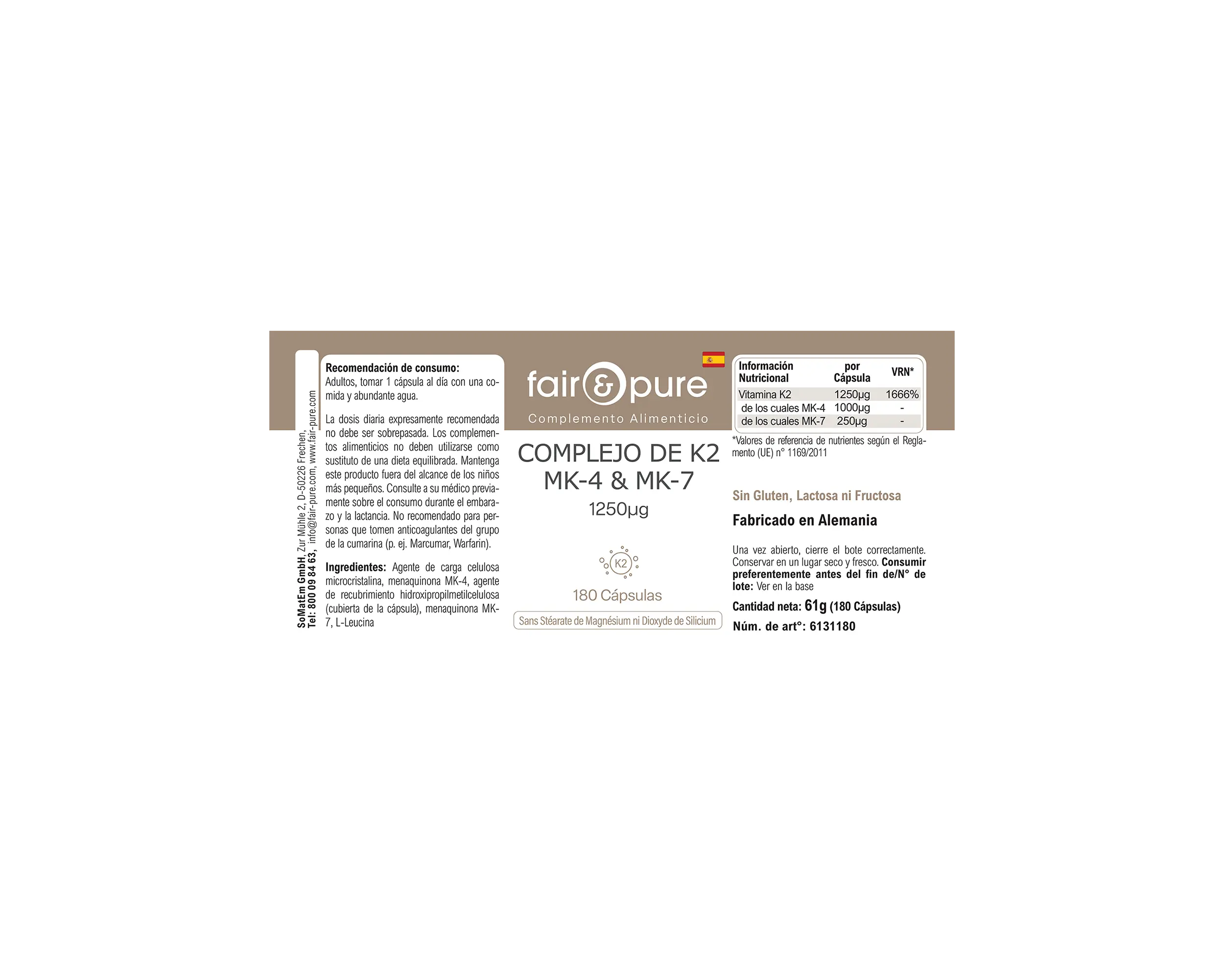 Complesso di Vitamina K2 1250µg - facile da deglutire | fair-pure