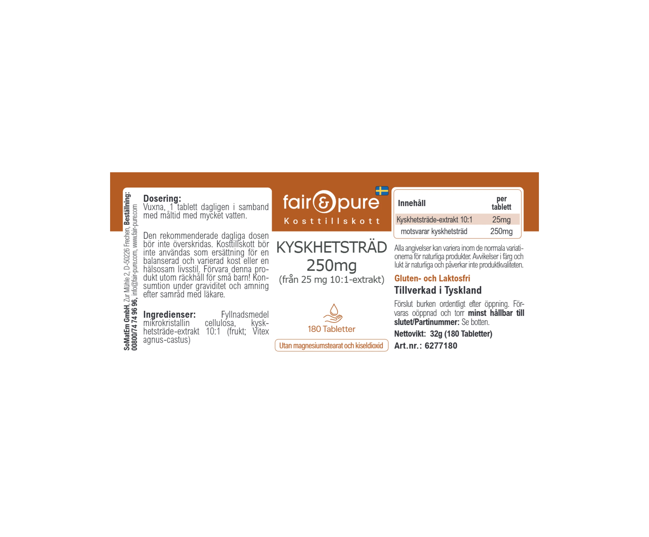 CHASTEBERRY 250mg (from 25mg 10:1 Extract) - 180 Tablets | fair-pure