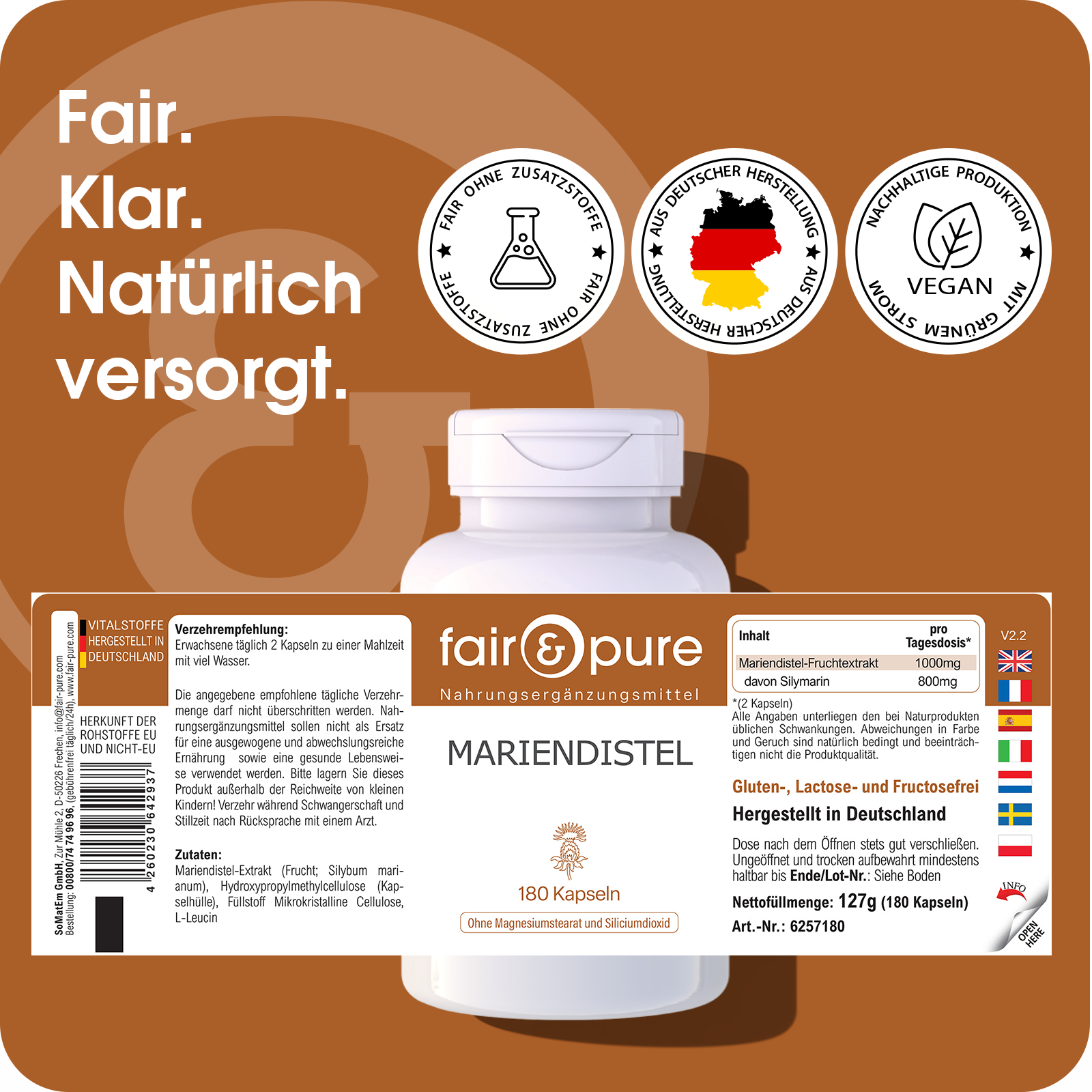 Mariendistel - 180 Kapseln | fair-pure