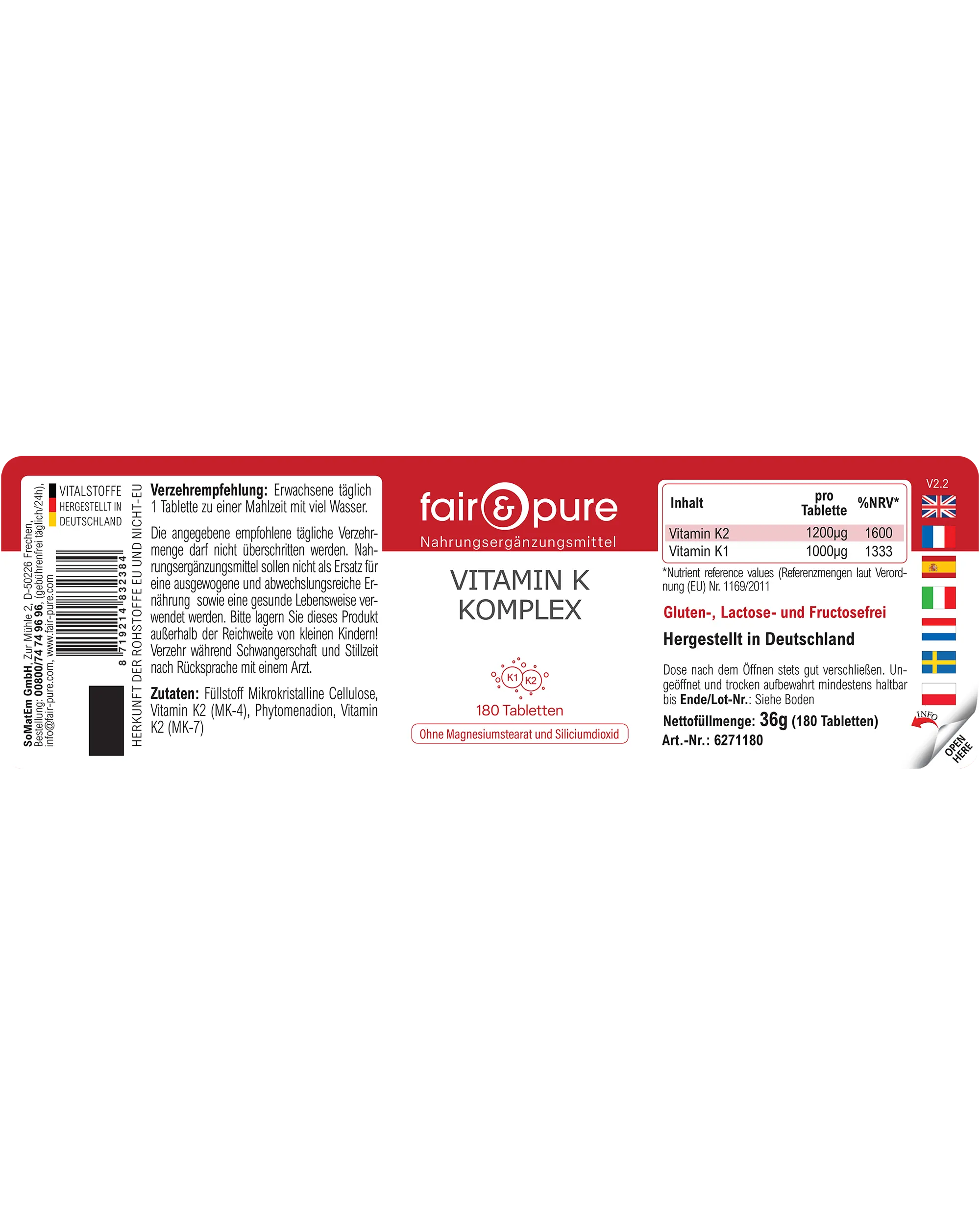Vitamine K Complex - 180 Tabletten | fair-pure
