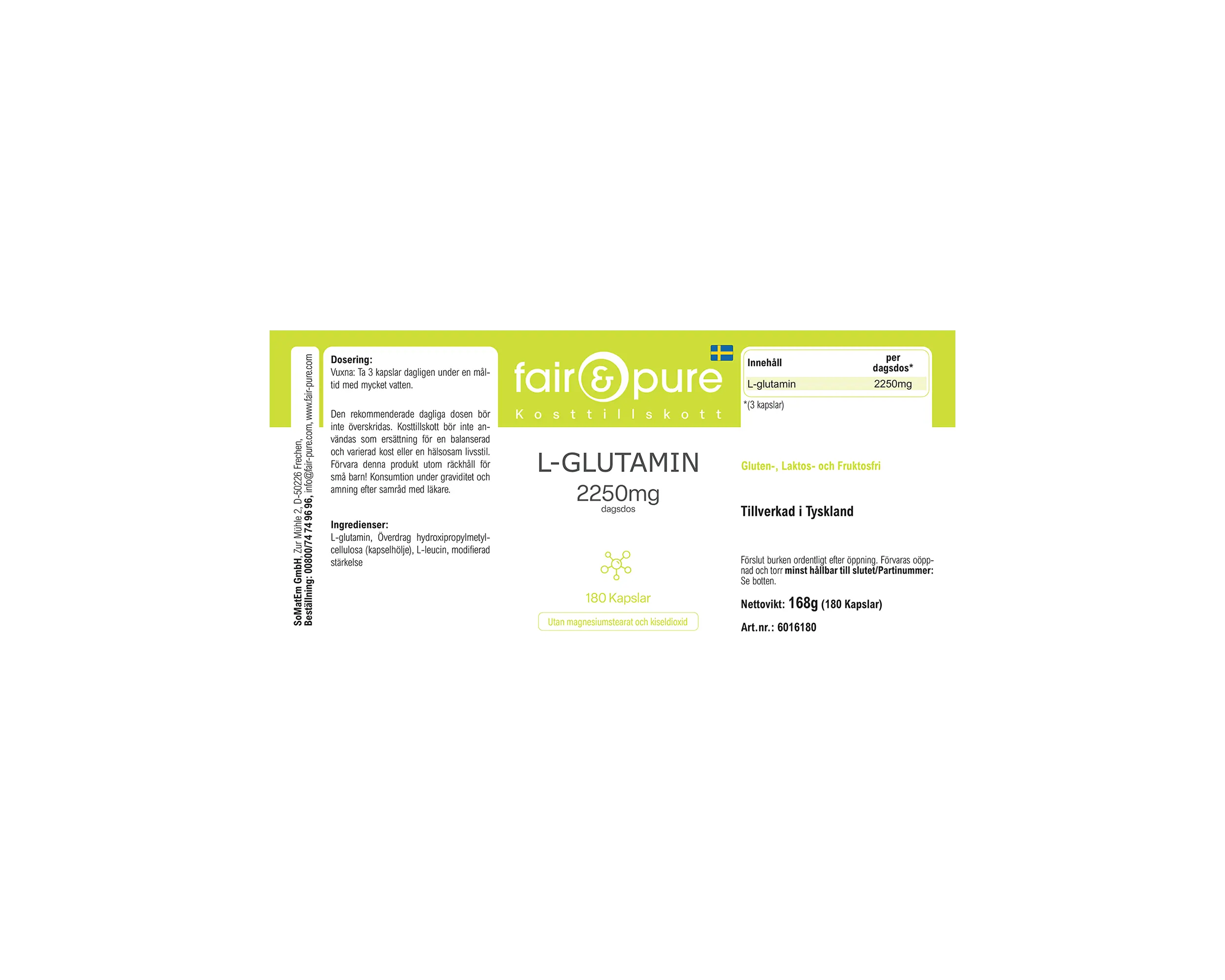 L-Glutamine 2250mg - 180 Capsules | fair-pure