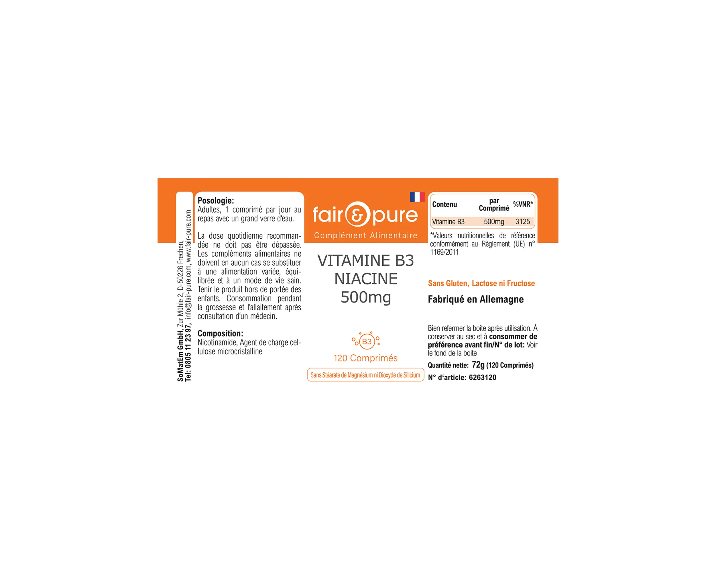 Vitamin B3 Niacin 500mg - 120 Tabletten | fair-pure