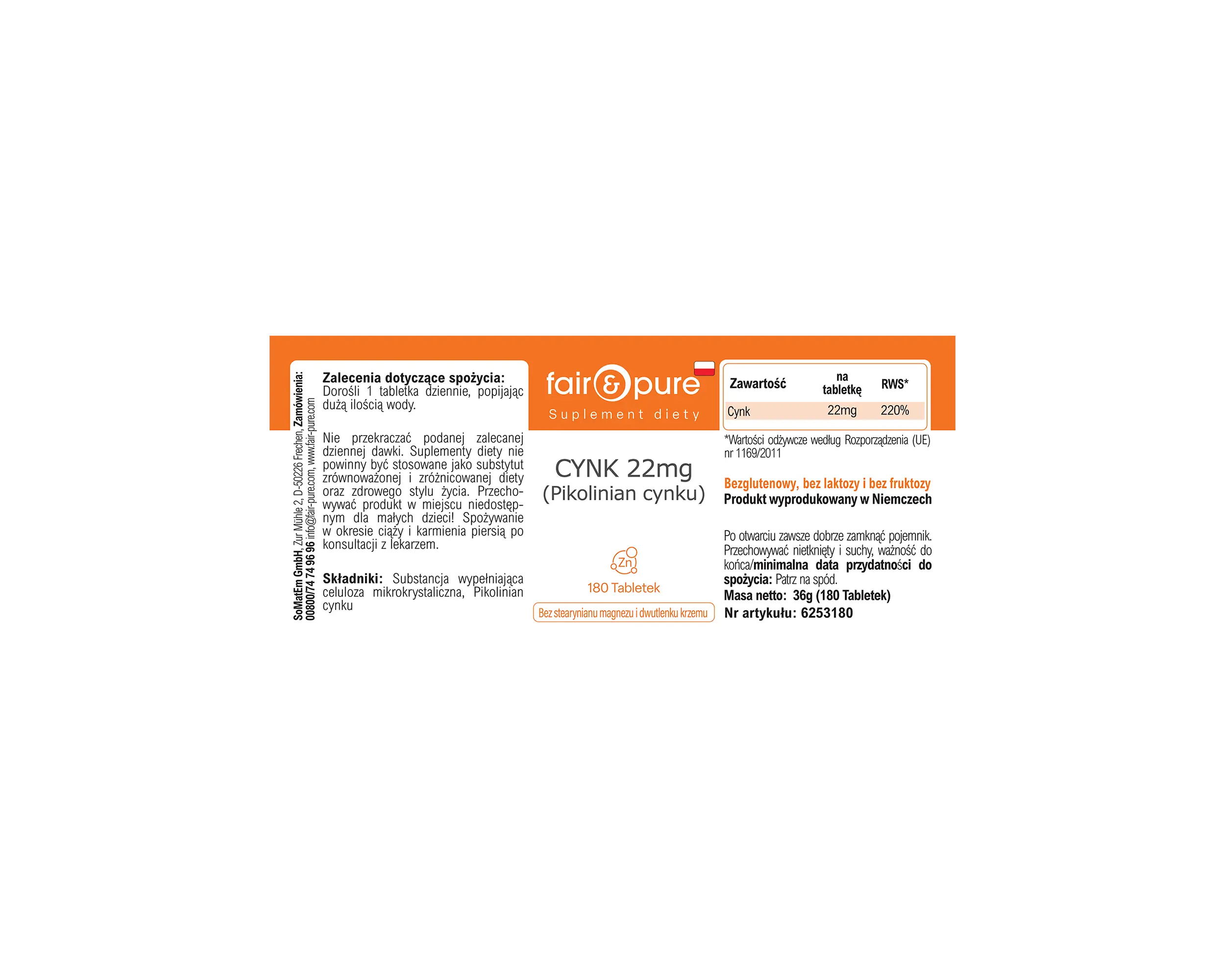 ZINK 22mg (Zinkpicolinaat) - 180 Tabletten | fair-pure