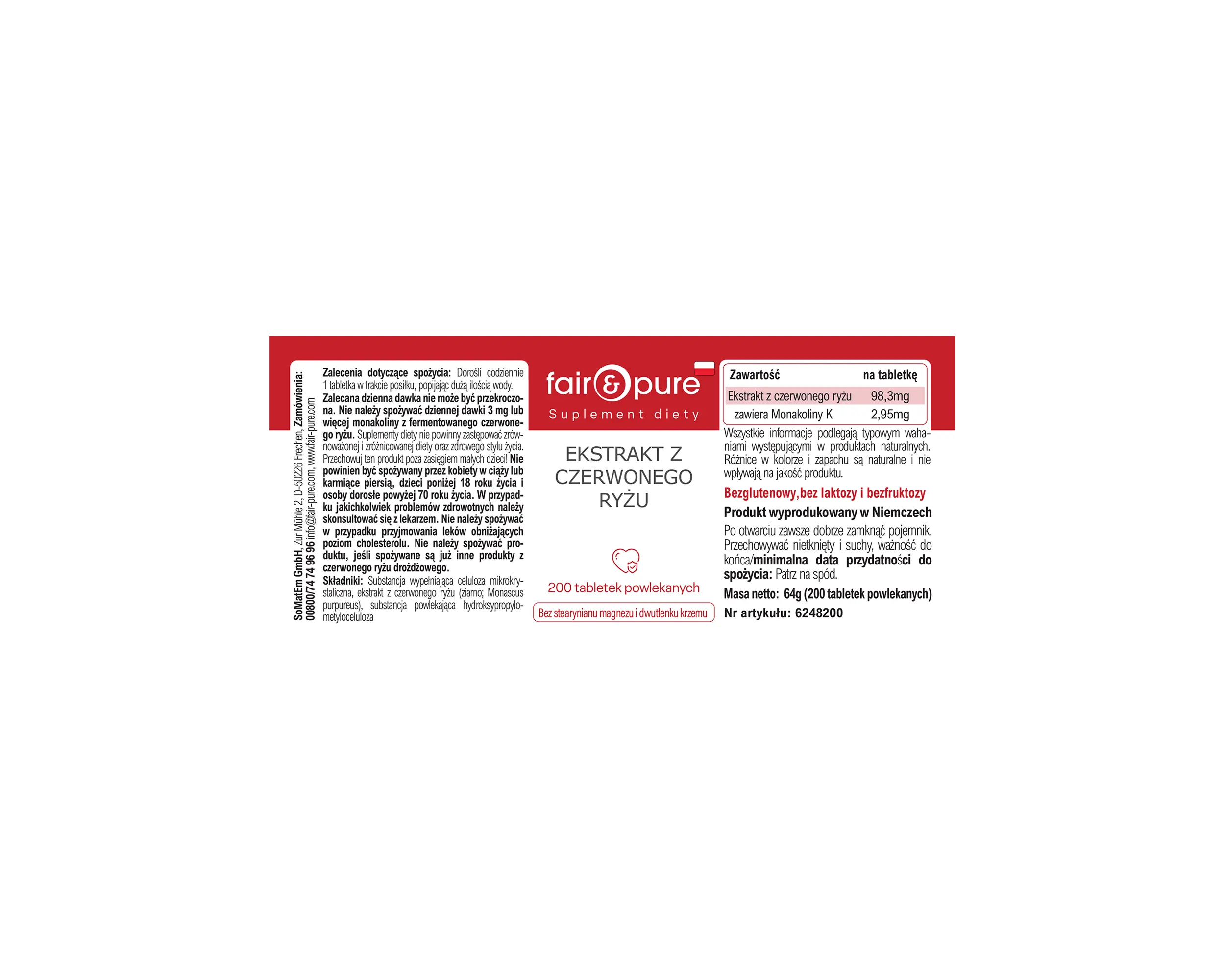 Red rice extract - 200 film-coated tablets - easy to swallow | fair-pure