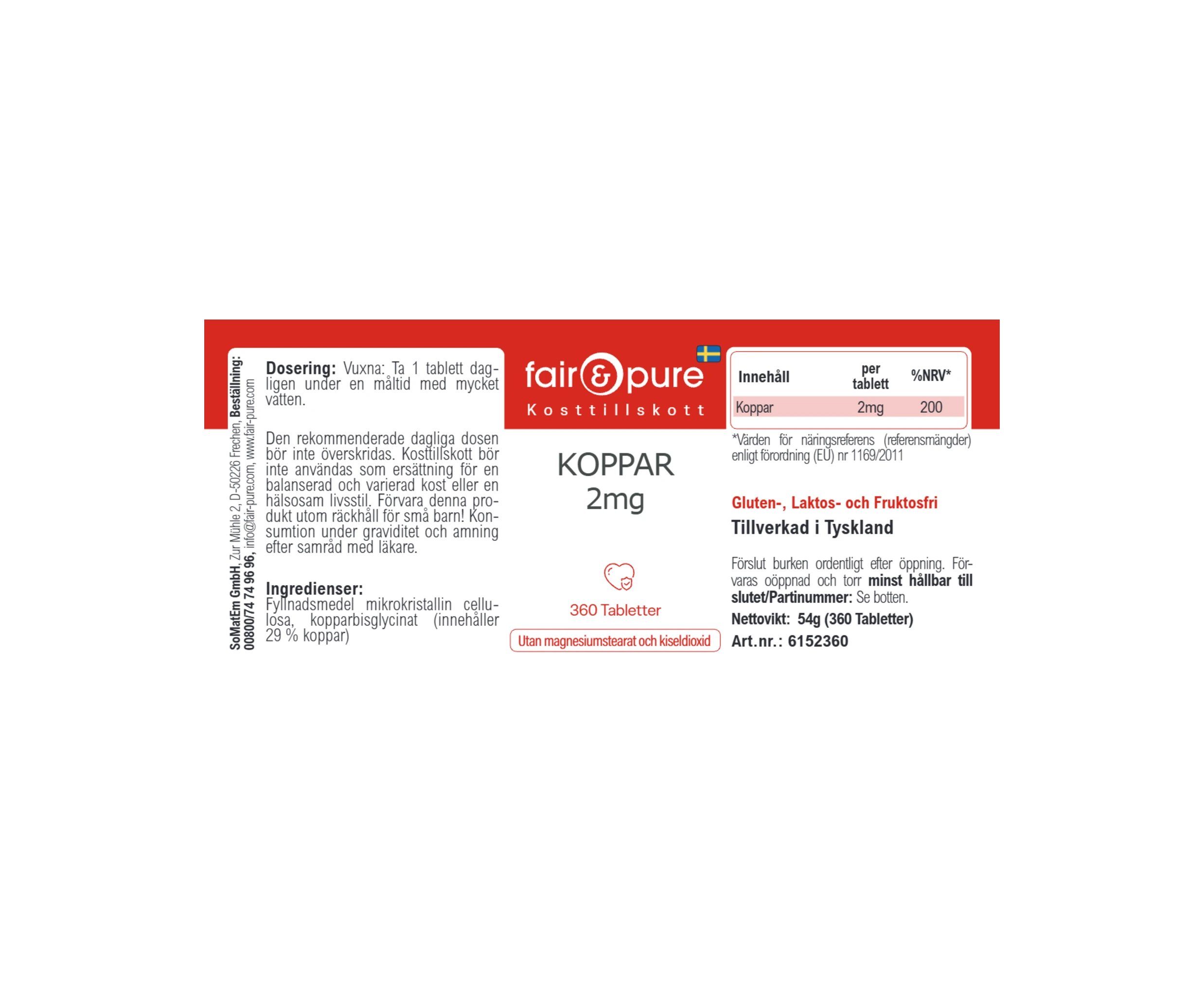 Kupfer 2mg - 360 Tabletten | fair-pure