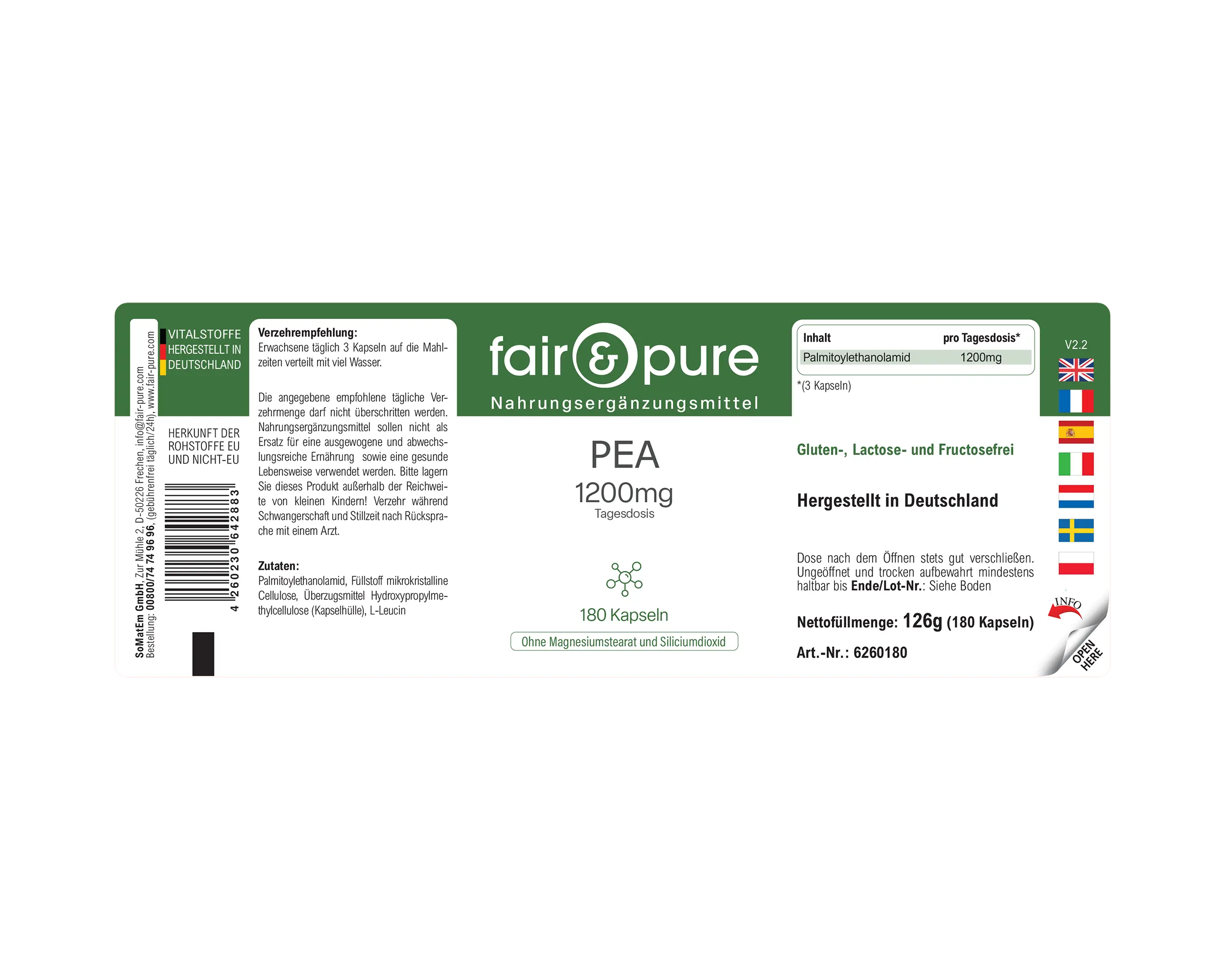 PEA 1200mg - 180 capsules | fair-pure
