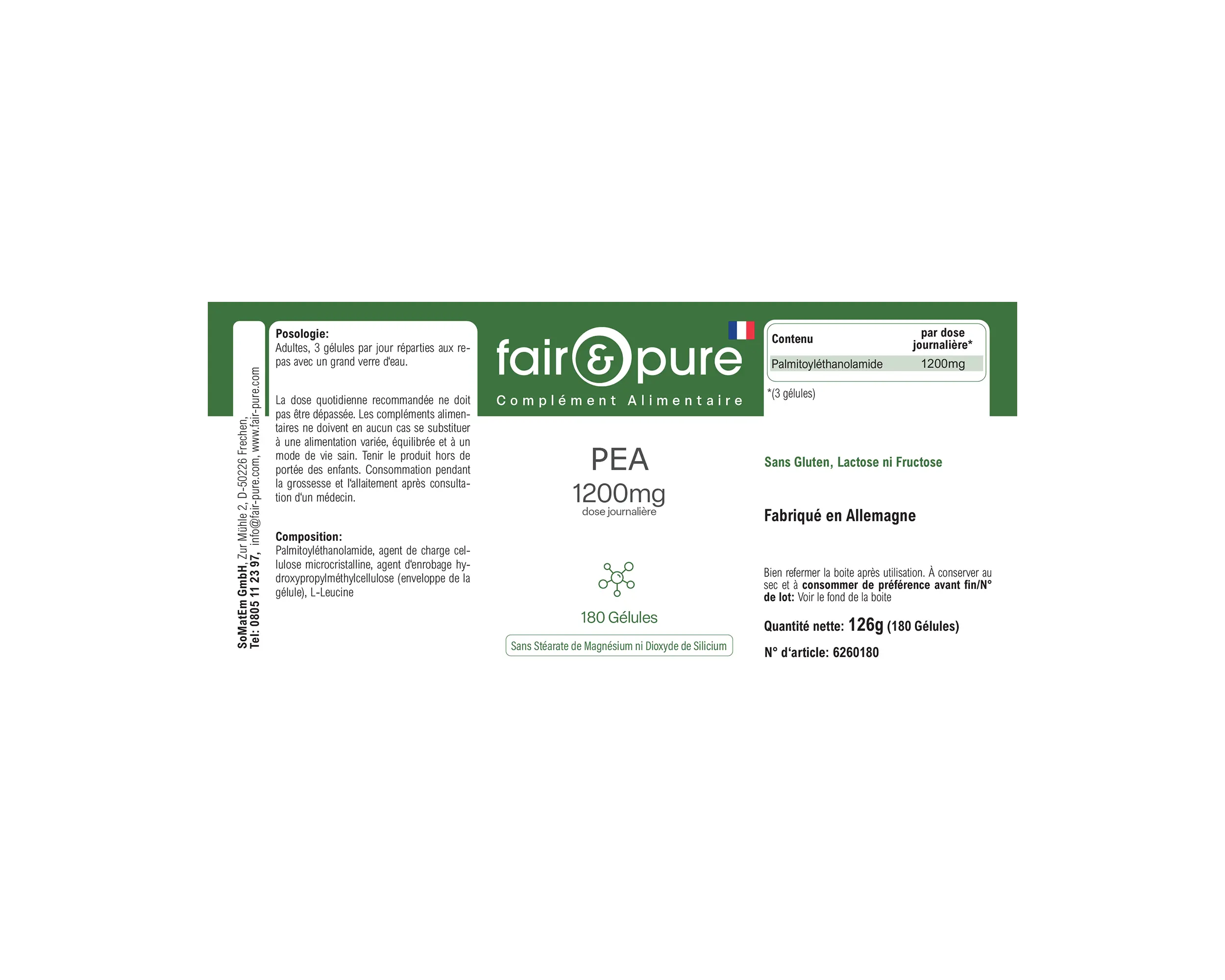 PEA 1200mg - 180 capsules | fair-pure
