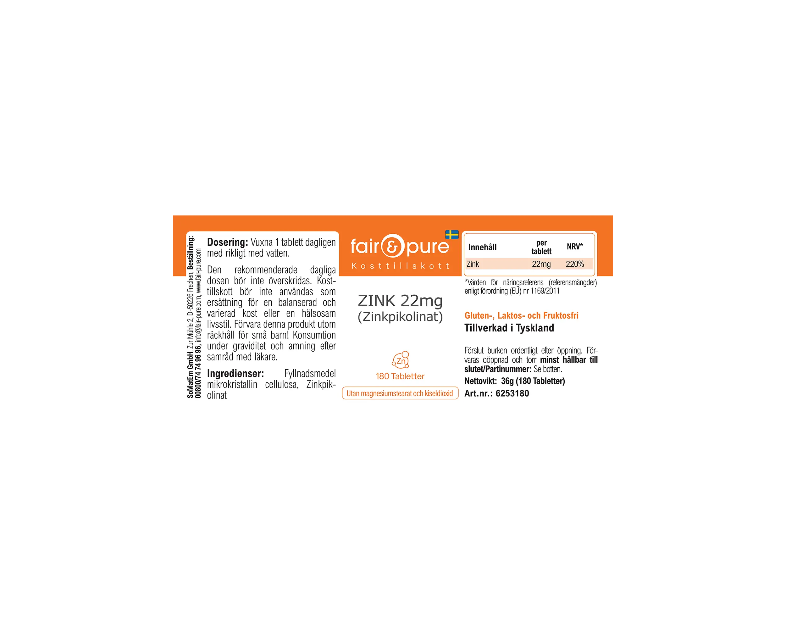 ZINK 22mg (Zinkpicolinaat) - 180 Tabletten | fair-pure
