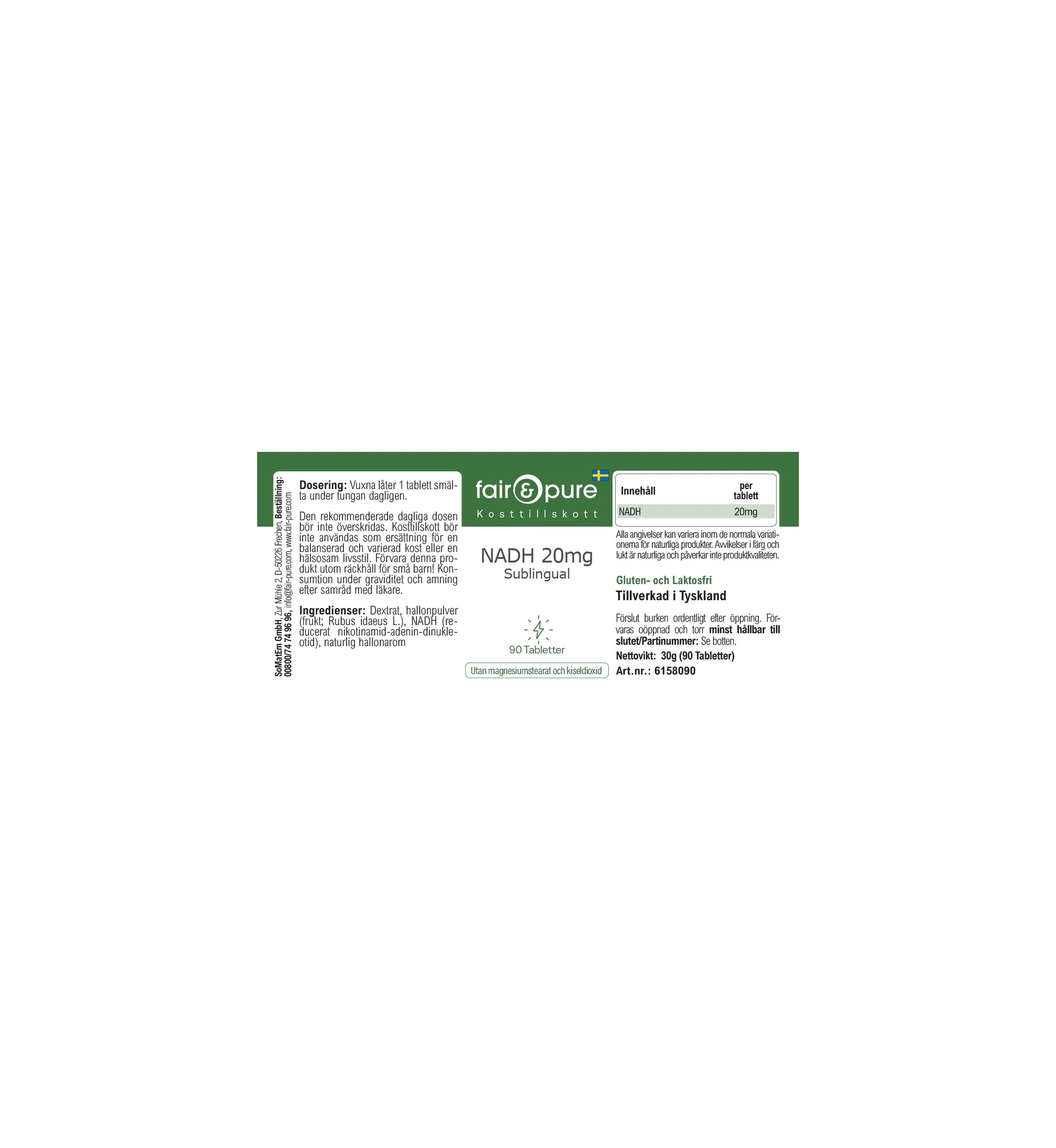 NADH 20mg sublingual - 90 Tabletten | fair-pure
