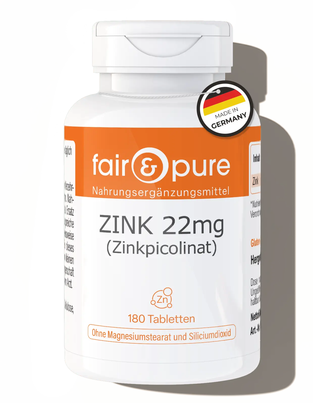ZINK 22mg (Zinkpicolinaat) - 180 Tabletten | fair-pure