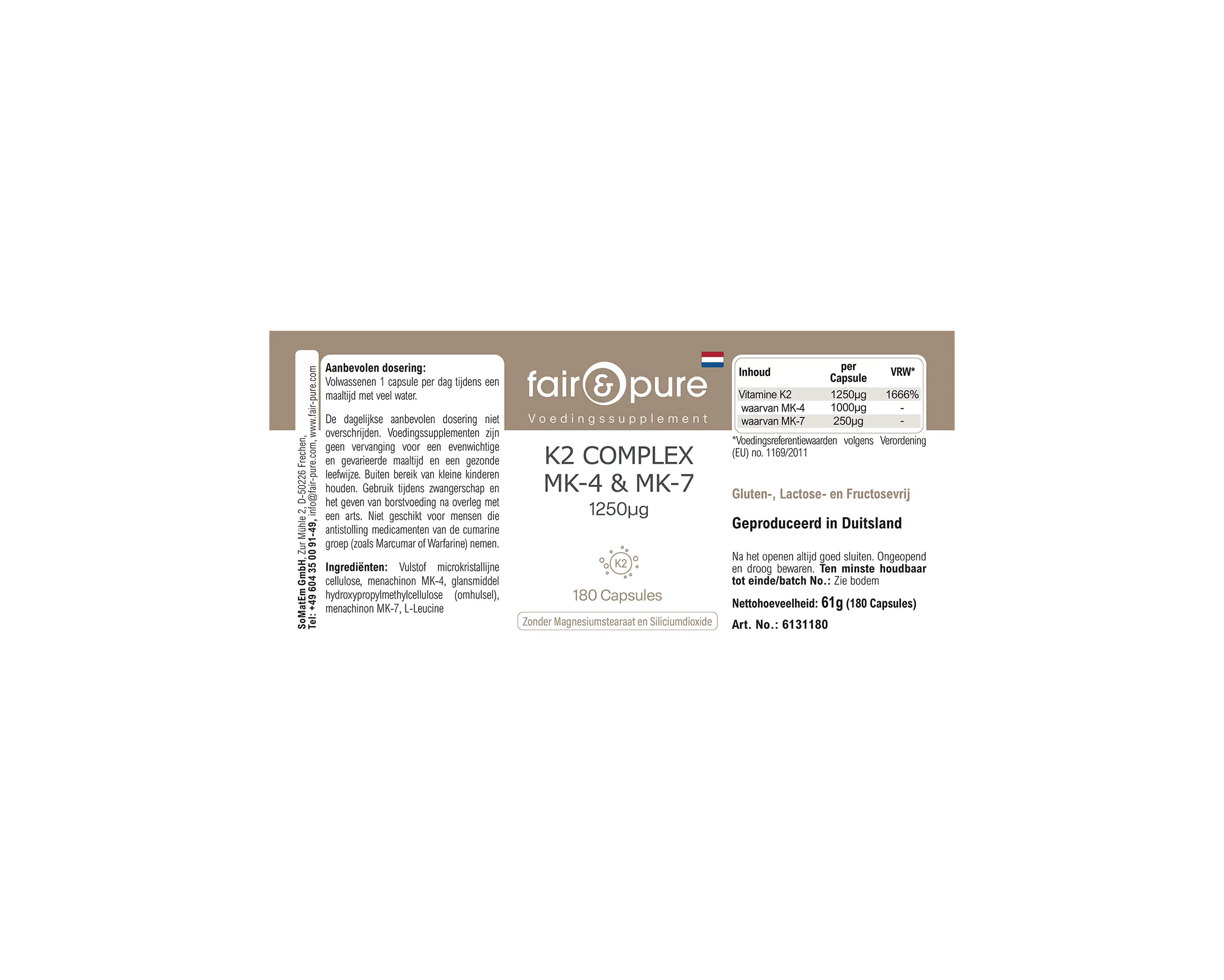 Complesso di Vitamina K2 1250µg - facile da deglutire | fair-pure