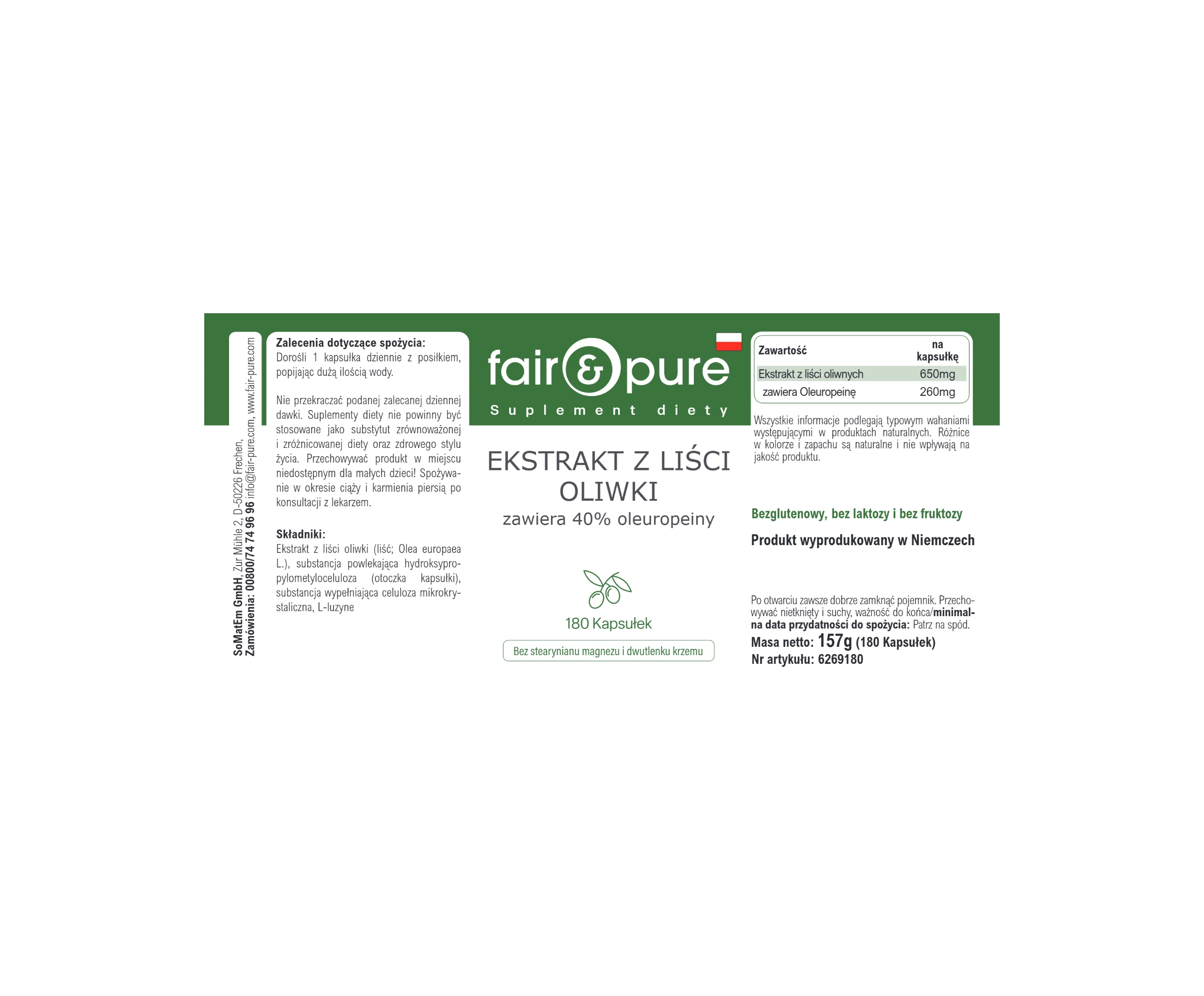 Olivenblatt-Extrakt mit 40% Oleuropein - 180 Kapseln | fair-pure
