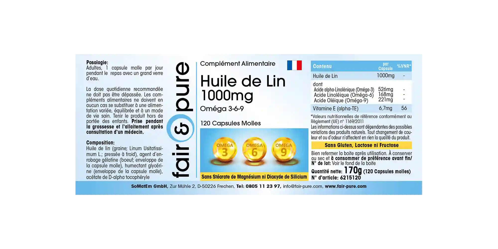 Huile de lin 1000mg Oméga 3 6 9