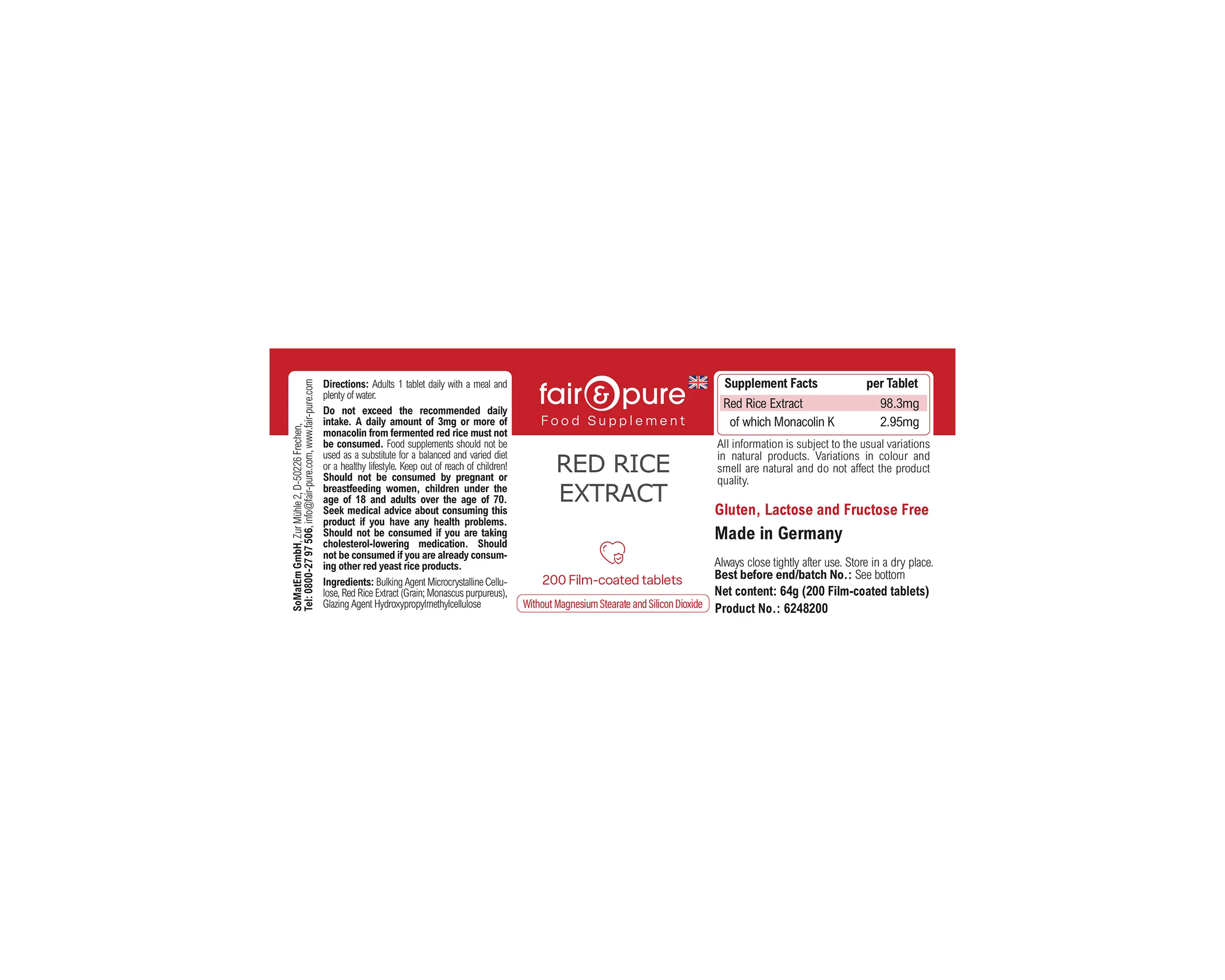Red rice extract - 200 film-coated tablets - easy to swallow | fair-pure