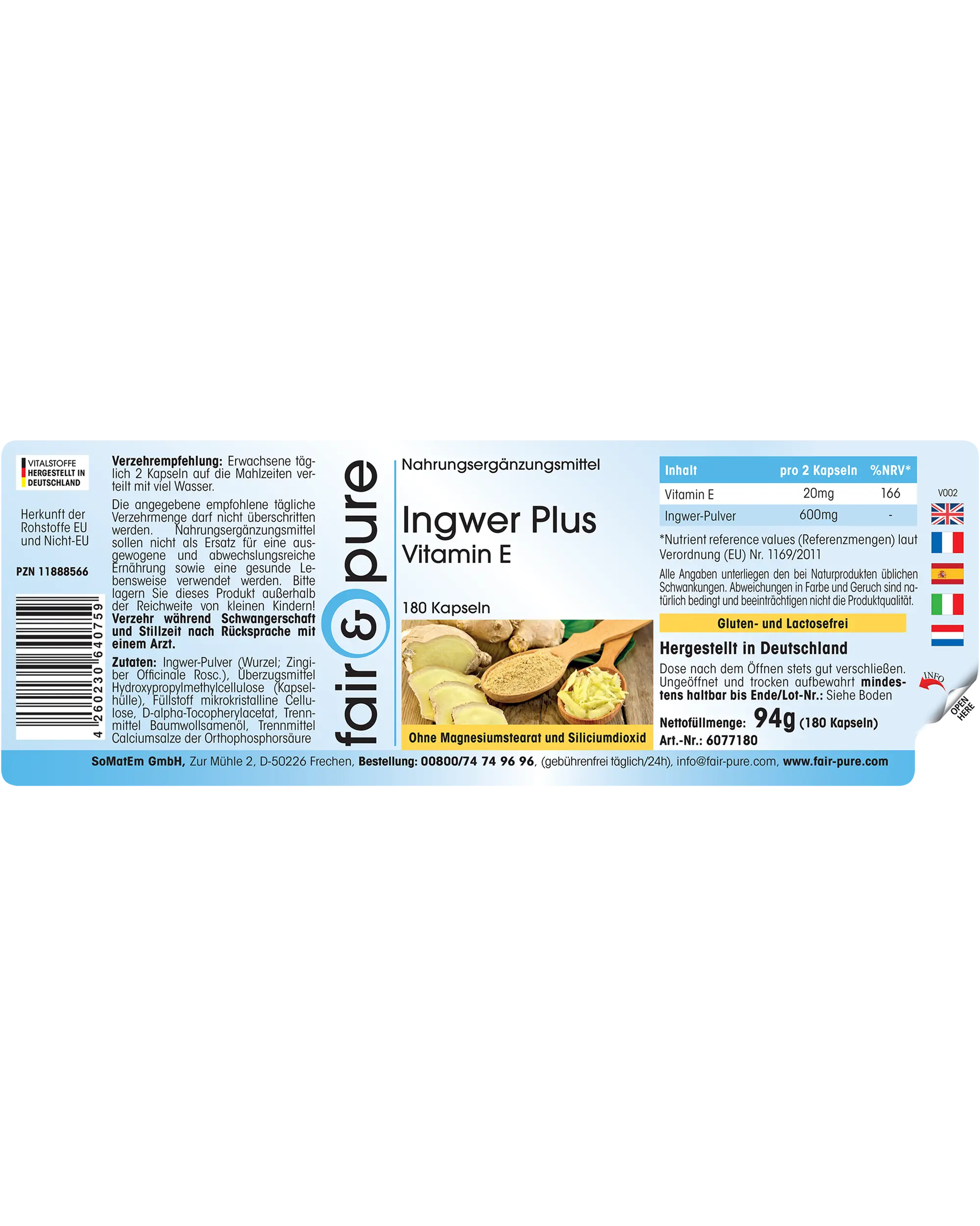 Zenzero plus vitamina E - 180 capsule - facile da deglutire | fair-pure