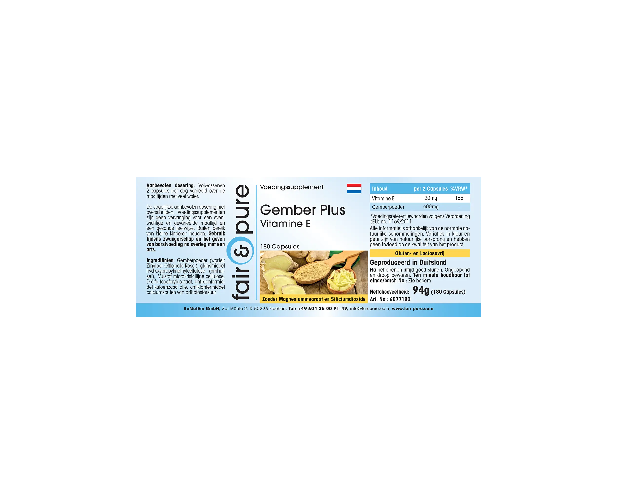 Zenzero plus vitamina E - 180 capsule - facile da deglutire | fair-pure