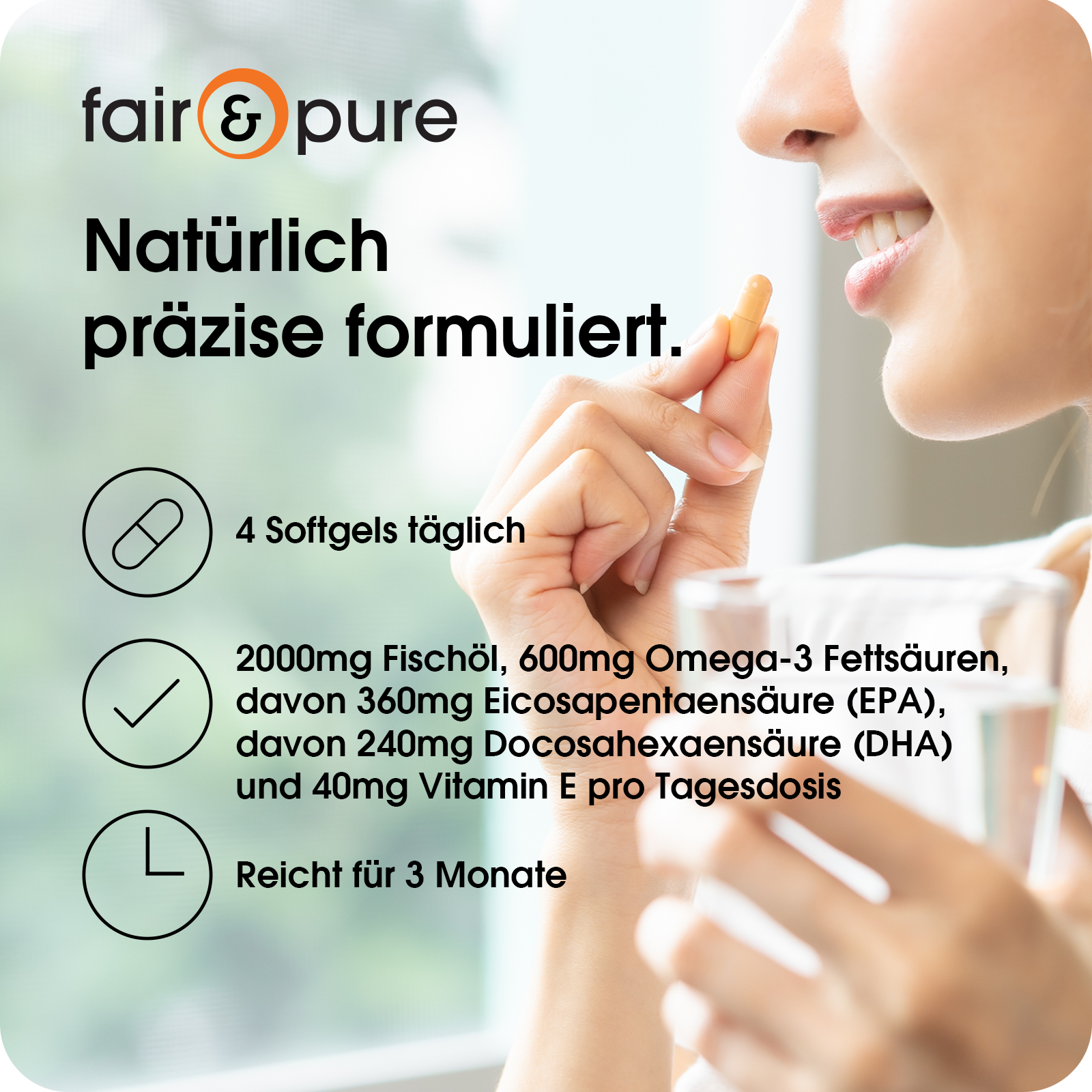 Fish Oil 2000 mg - 360 softgels - with Vitamin E | fair-pure
