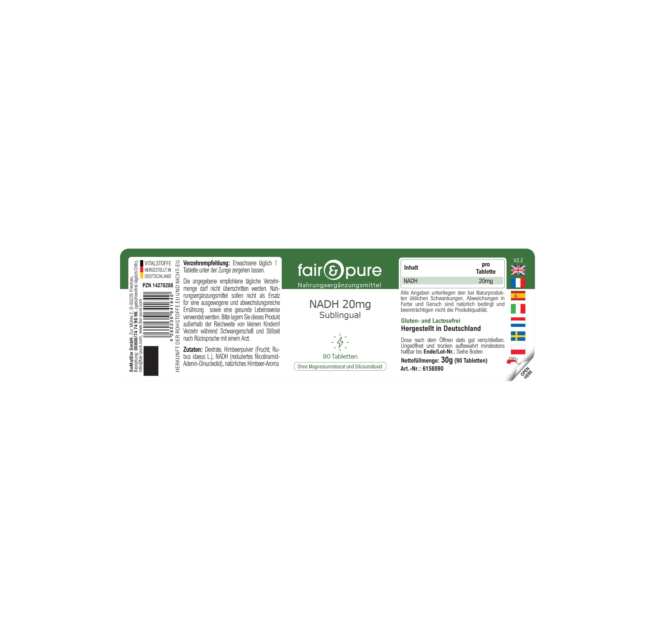 NADH 20mg sublingual - 90 Tabletten | fair-pure