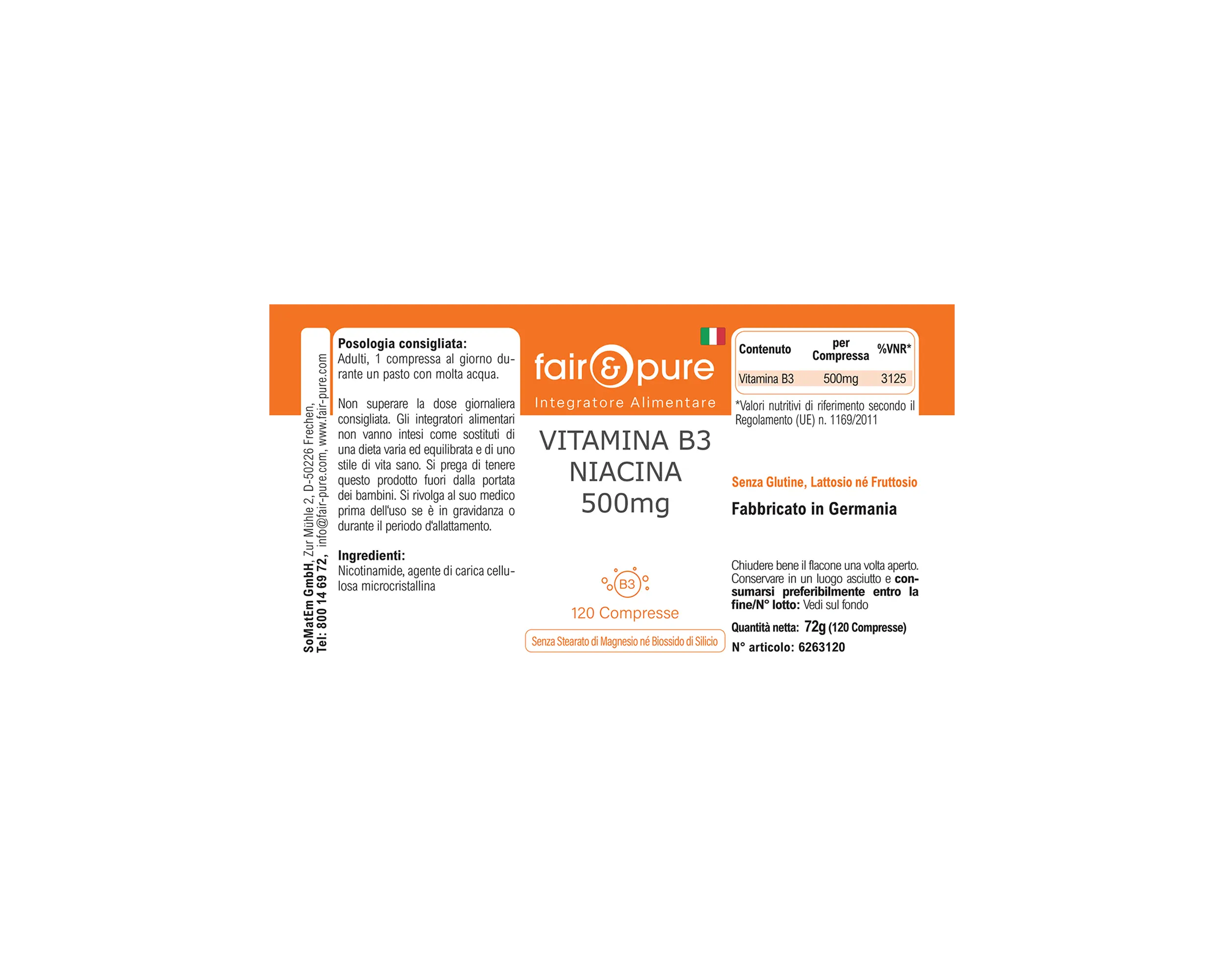 Vitamin B3 Niacin 500mg - 120 Tabletten | fair-pure