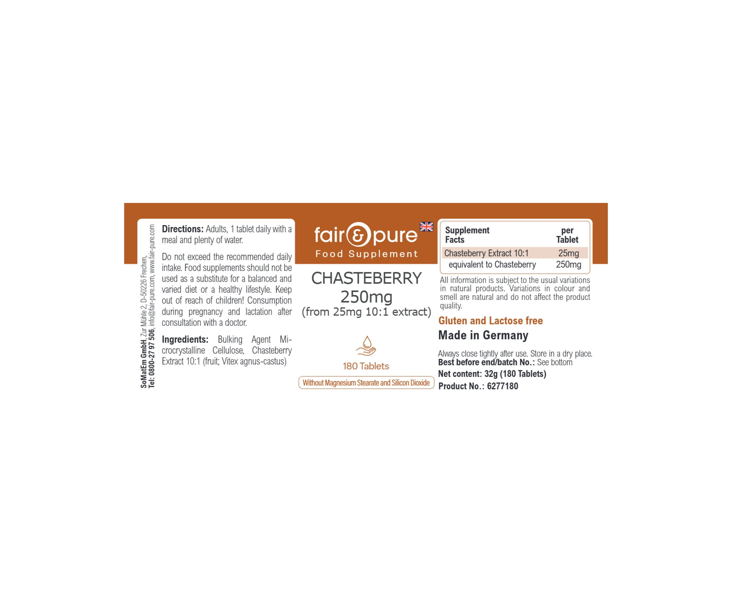 CHASTEBERRY 250mg (from 25mg 10:1 Extract) - 180 Tablets | fair-pure