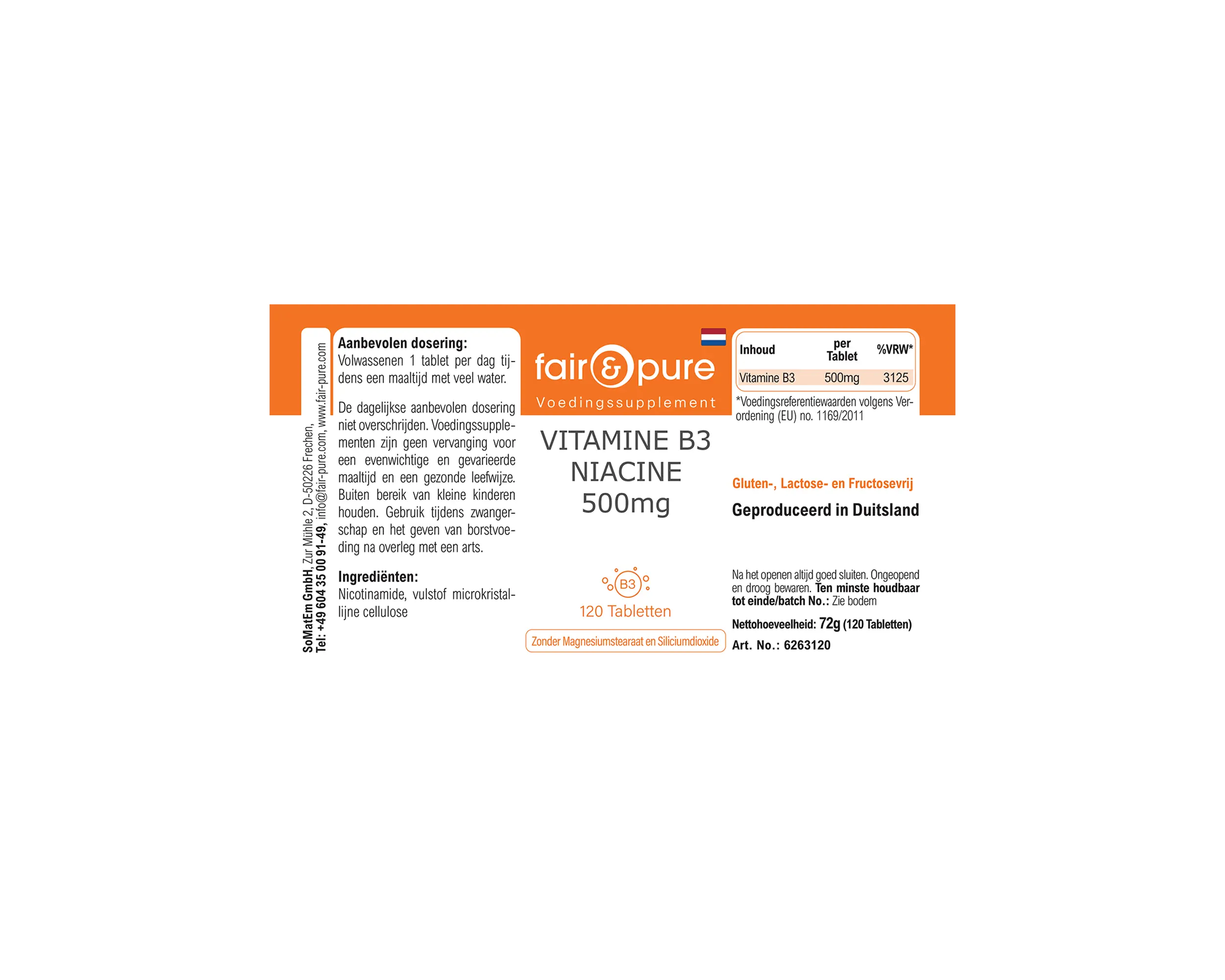 Vitamin B3 Niacin 500mg - 120 Tabletten | fair-pure