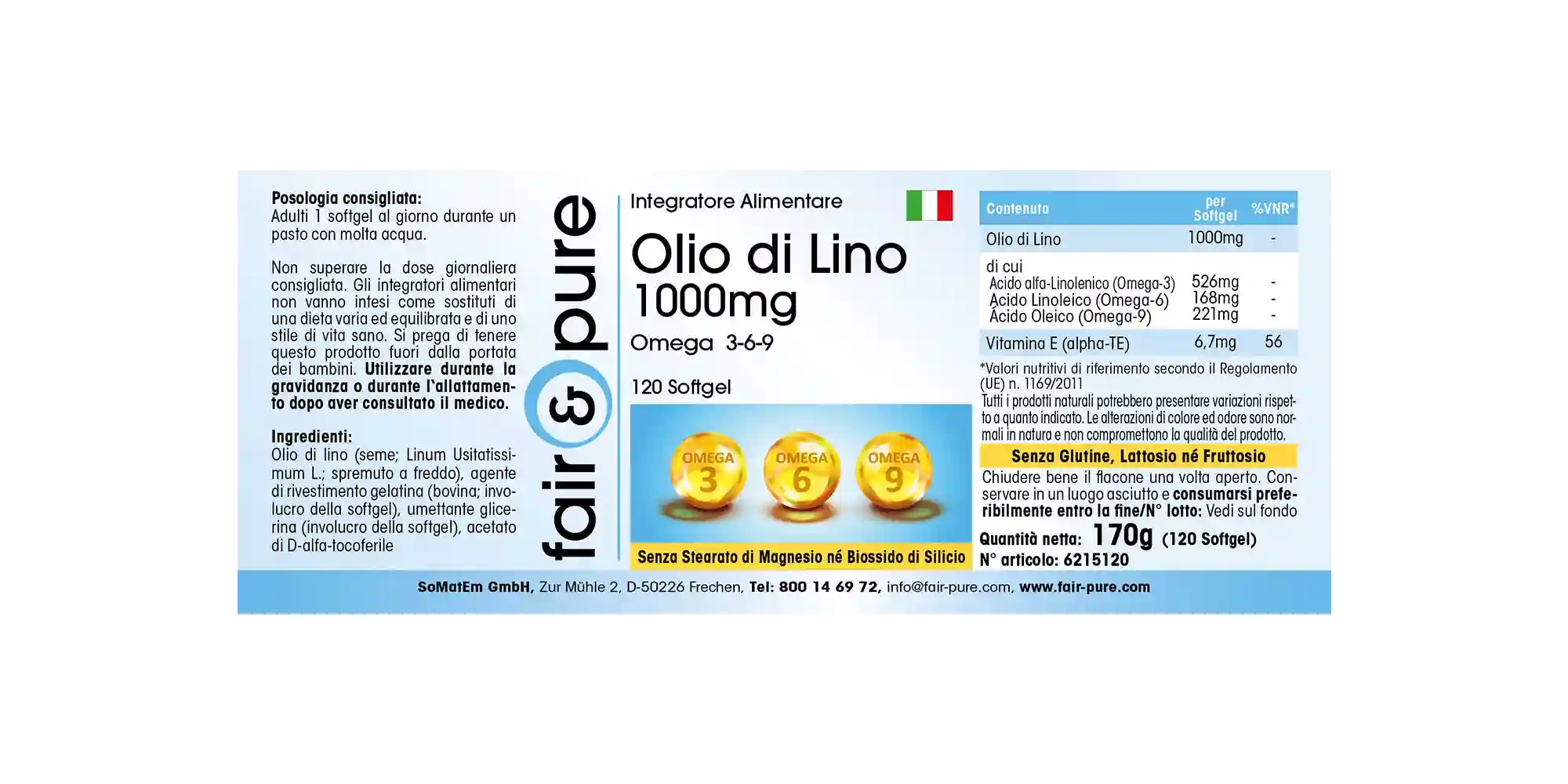 Olio di lino 1000 mg di Omega 3-6-9