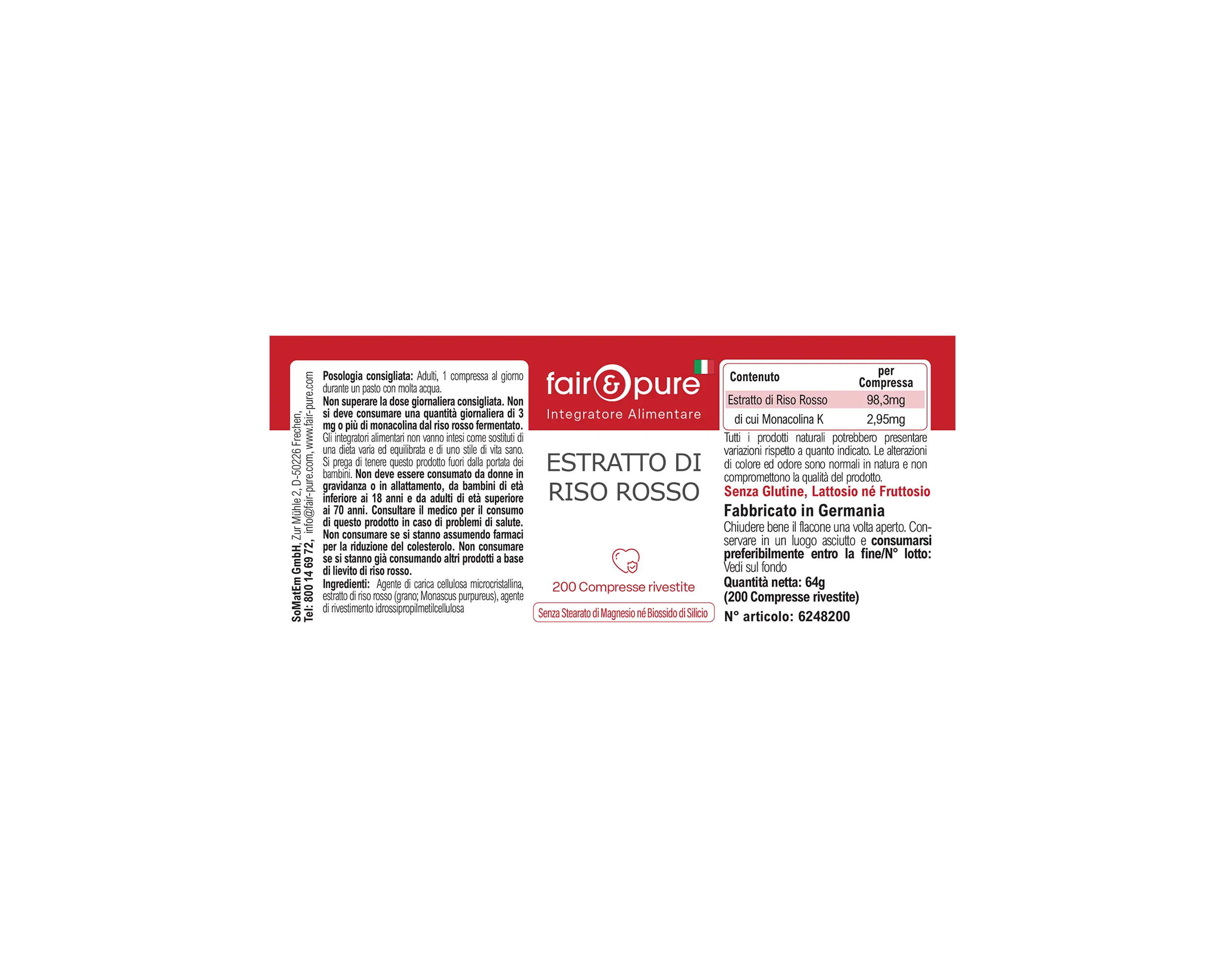 Red rice extract - 200 film-coated tablets - easy to swallow | fair-pure