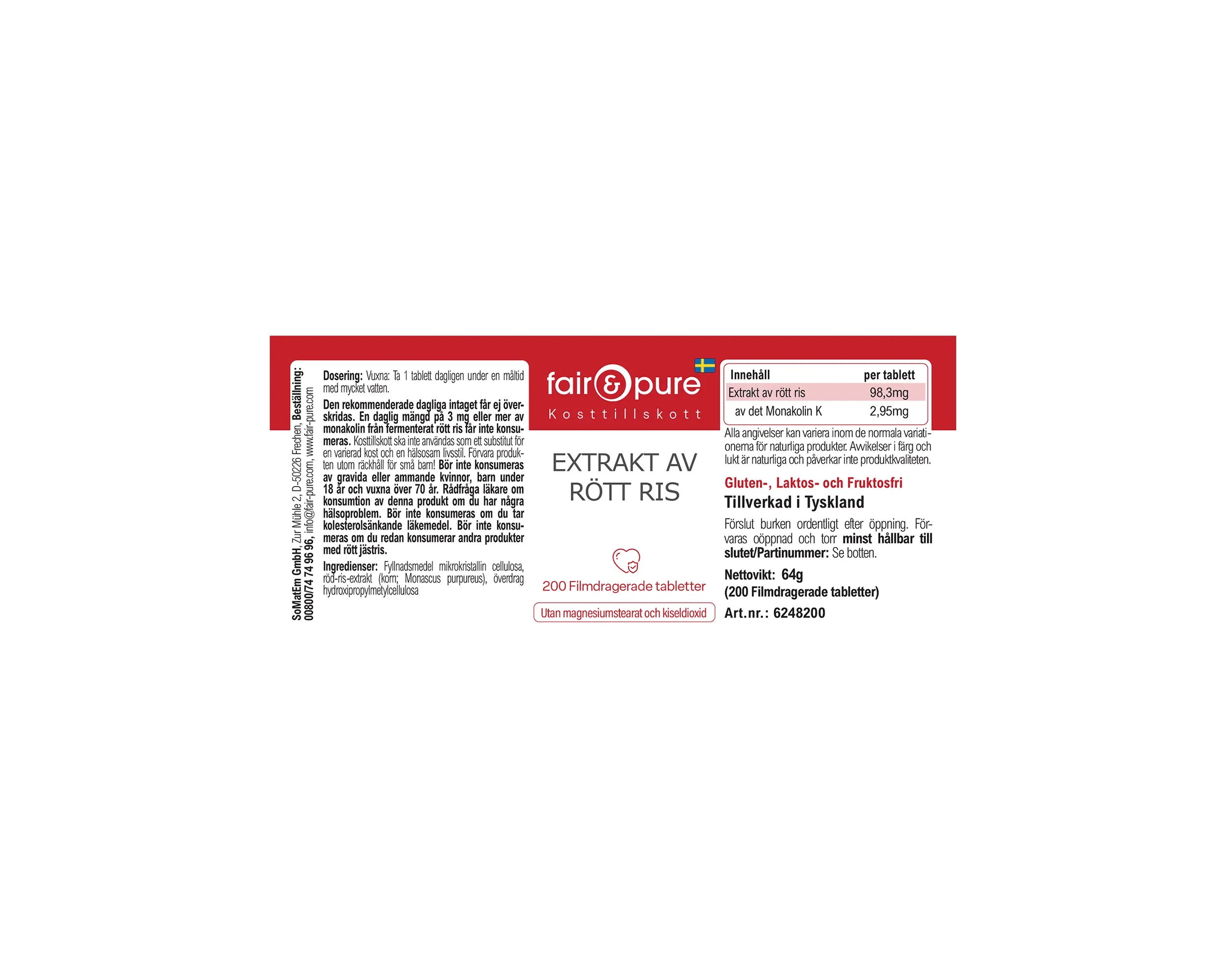 Red rice extract - 200 film-coated tablets - easy to swallow | fair-pure