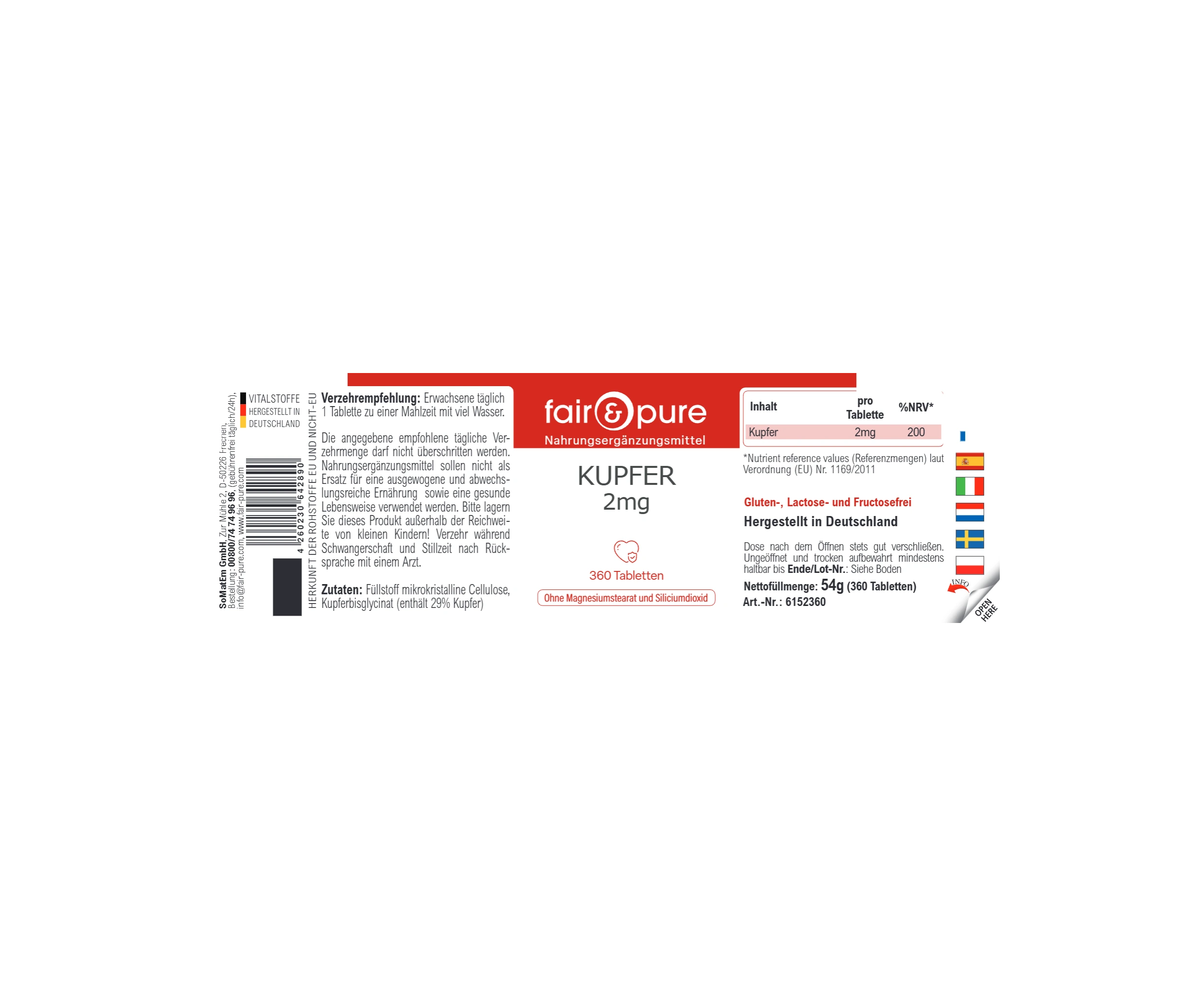 Kupfer 2mg - 360 Tabletten | fair-pure