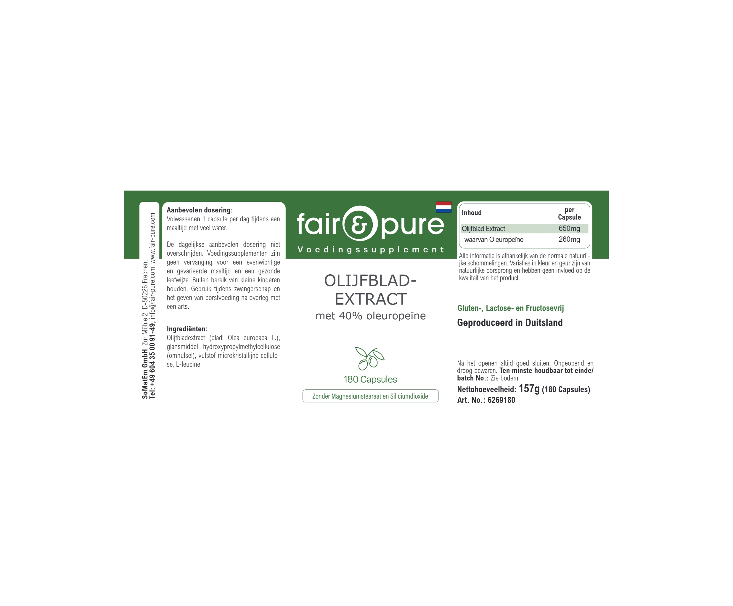 Olivenblatt-Extrakt mit 40% Oleuropein - 180 Kapseln | fair-pure