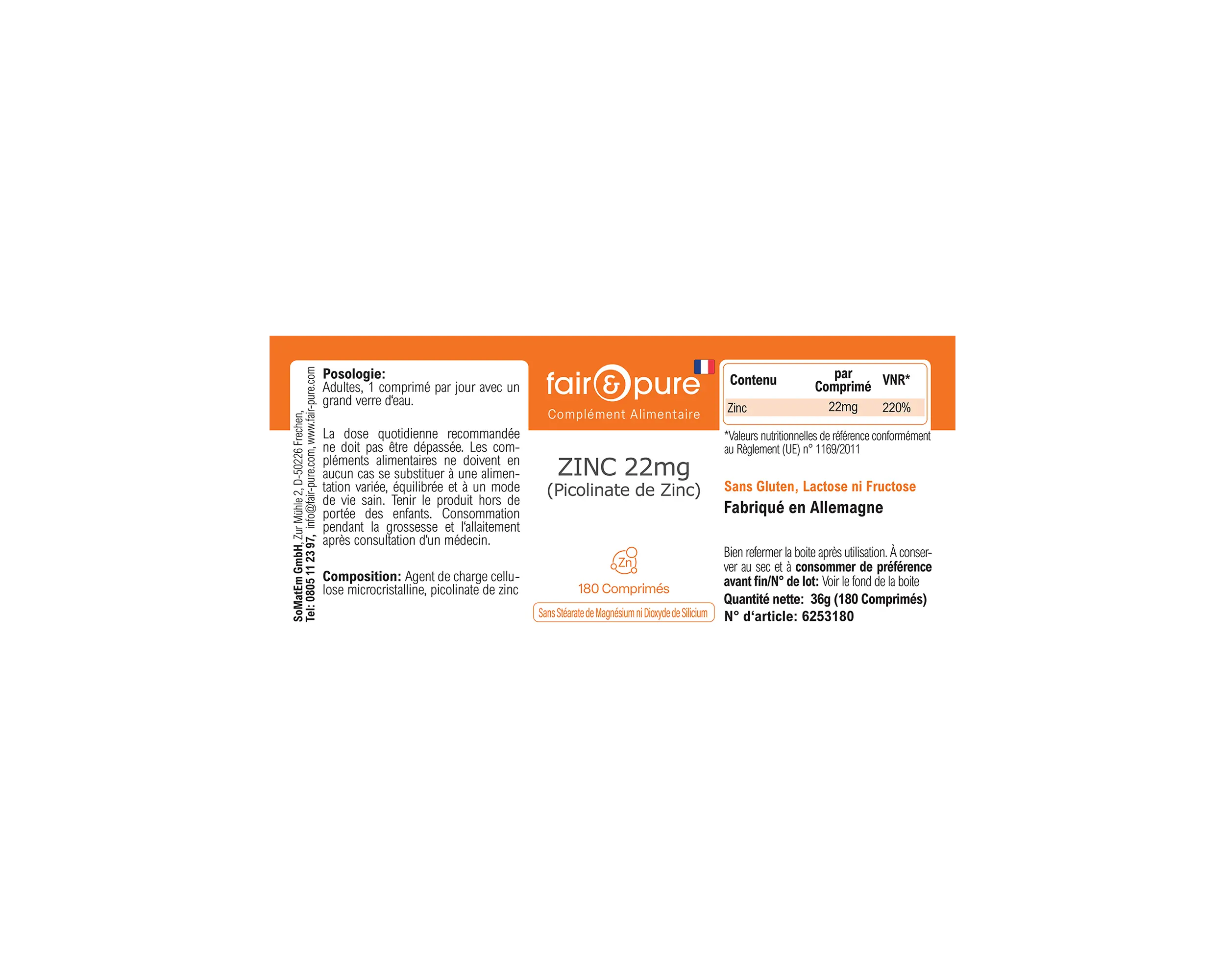 ZINK 22mg (Zinkpicolinaat) - 180 Tabletten | fair-pure