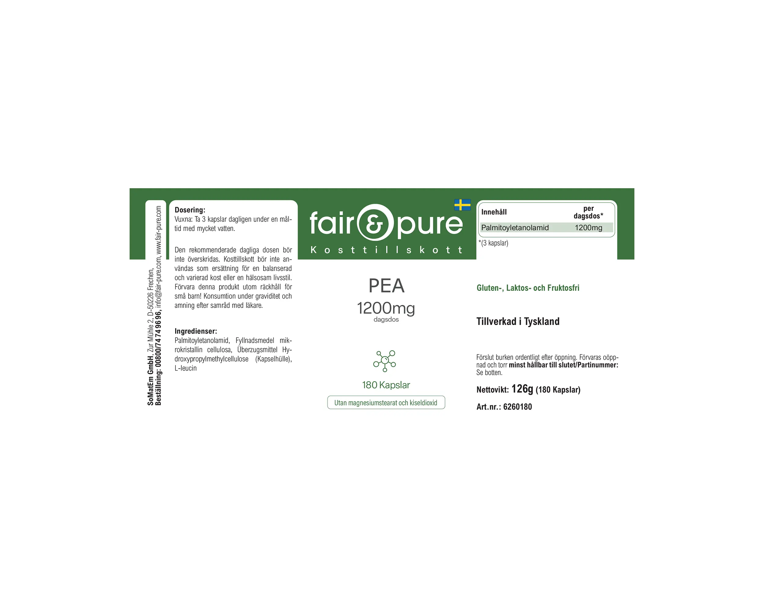 PEA 1200mg - 180 capsules | fair-pure