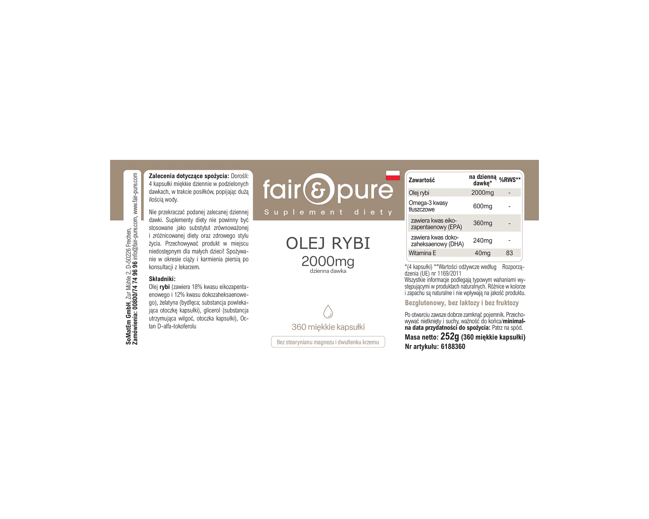 Fish Oil 2000 mg - 360 softgels - with Vitamin E | fair-pure