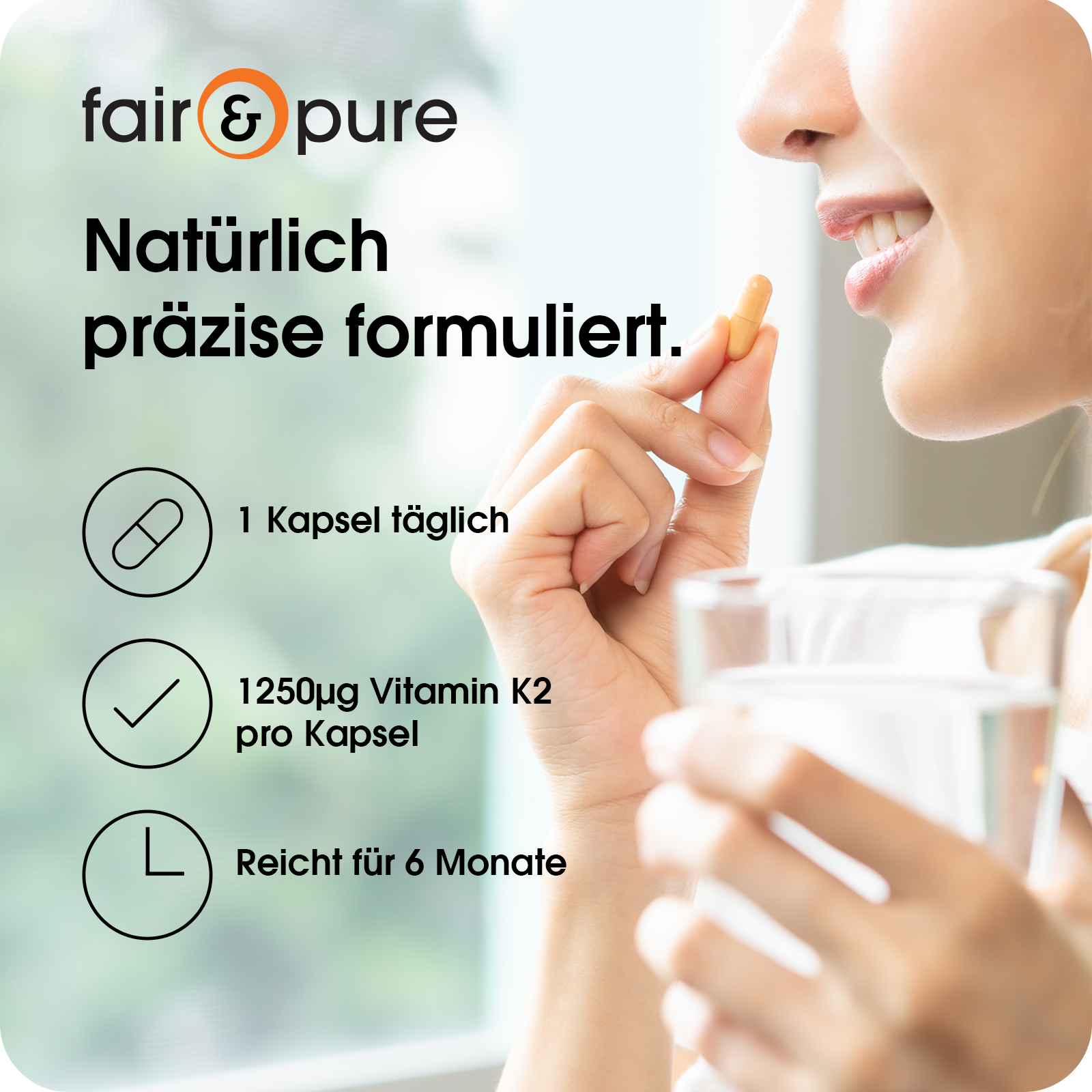 Complesso di Vitamina K2 1250µg - facile da deglutire | fair-pure