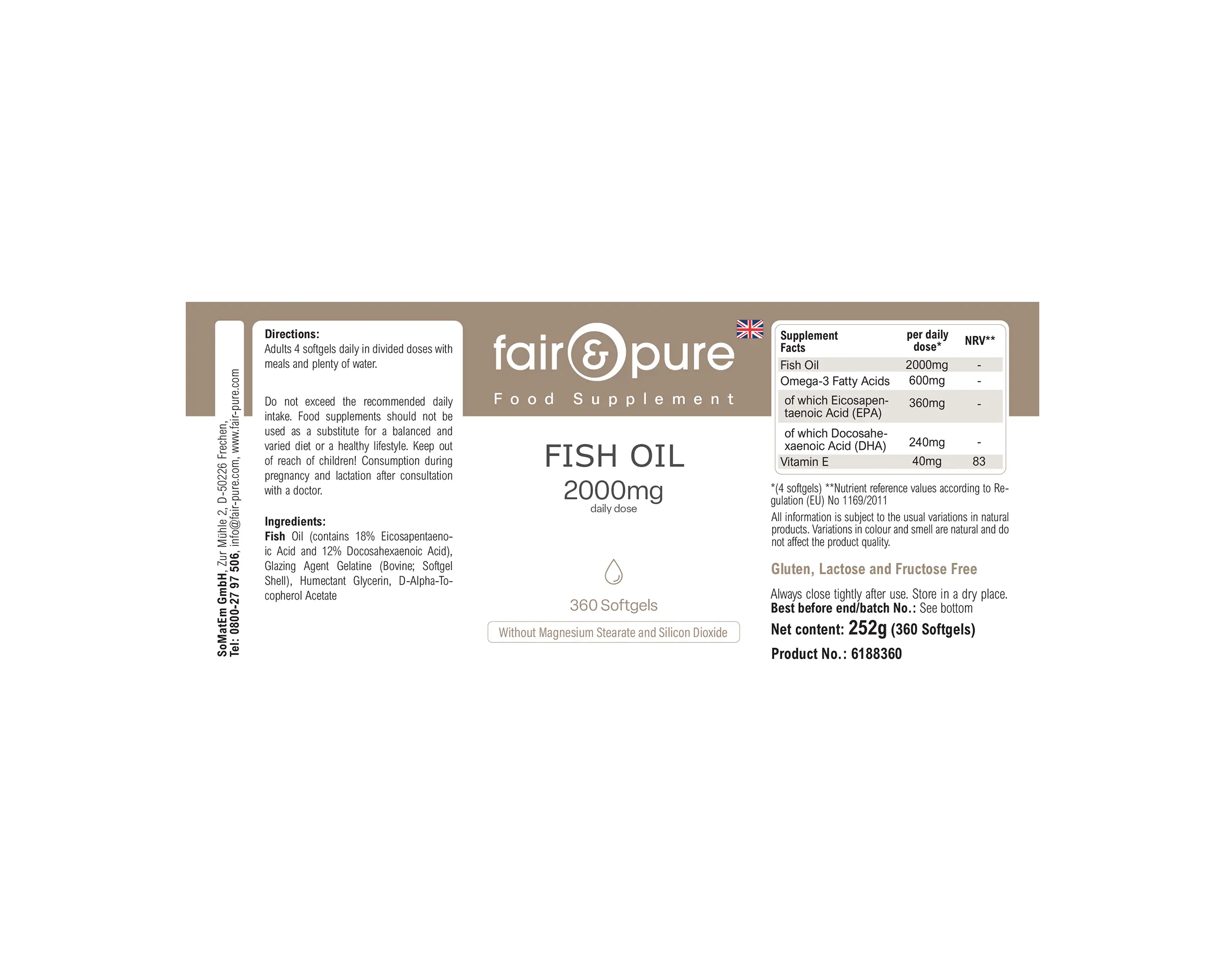Fish Oil 2000 mg - 360 softgels - with Vitamin E | fair-pure